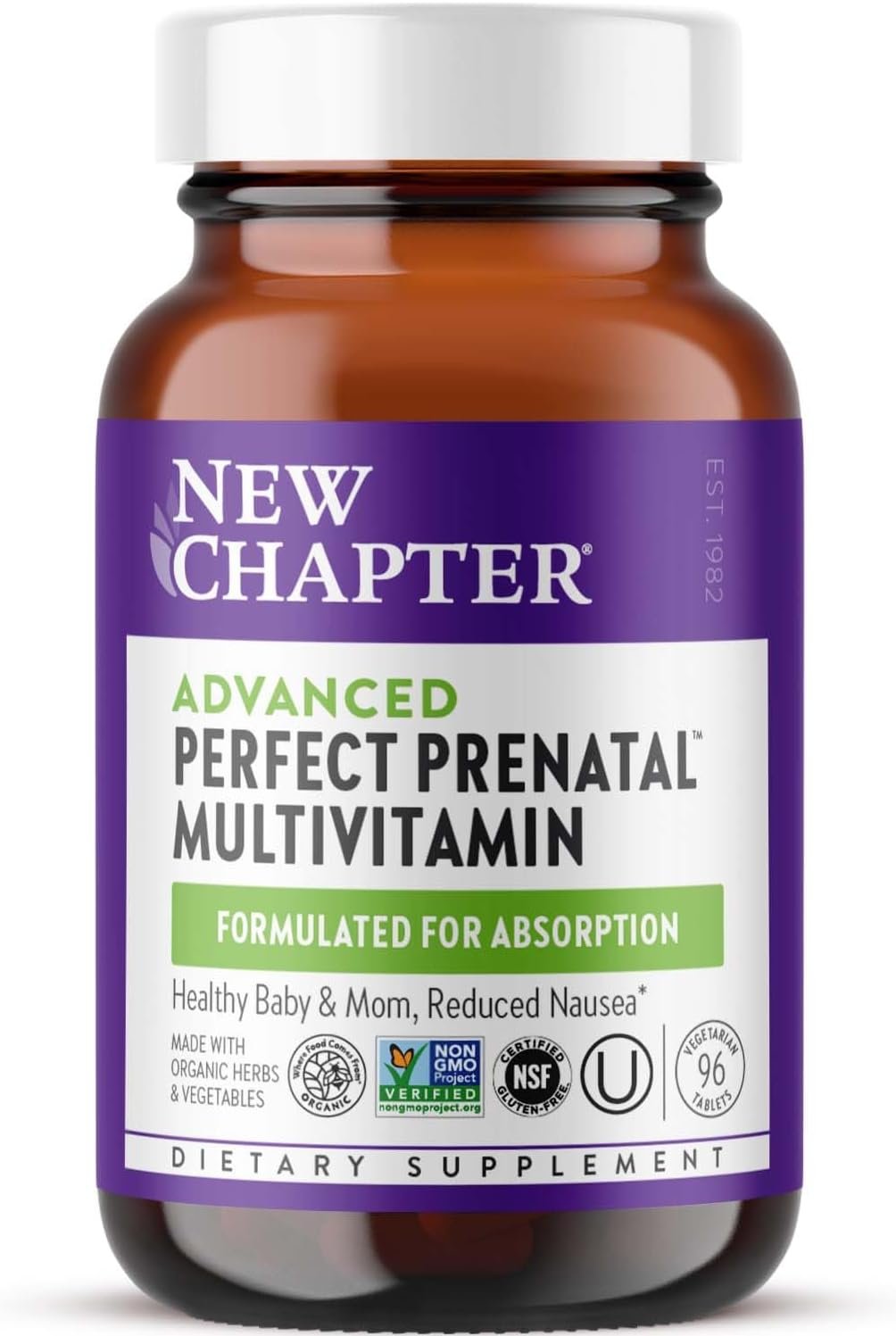 New Chapter Advanced Perfect Prenatal Vitamins, 96ct, Made with Organic, Non-GMO Ingredients for Healthy Baby & Mom – Folate (Methylfolate), Whole-Food Fermented Iron, Vitamin D3 + Ginger