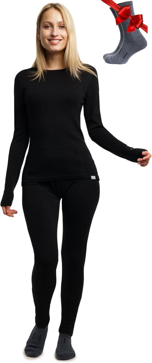 Merino.tech Merino Wool Base Layer Women Set – Heavyweight, Lite, Midweight Merino Thermal Underwear for Women Top, Bottom