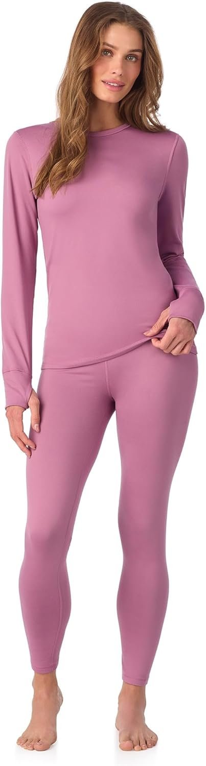 Cuddl Duds Womens Heavyweight Cold Weather Fleece Lined Thermal Set – Long Sleeve Top & Leggings – Winter Lounge Sets