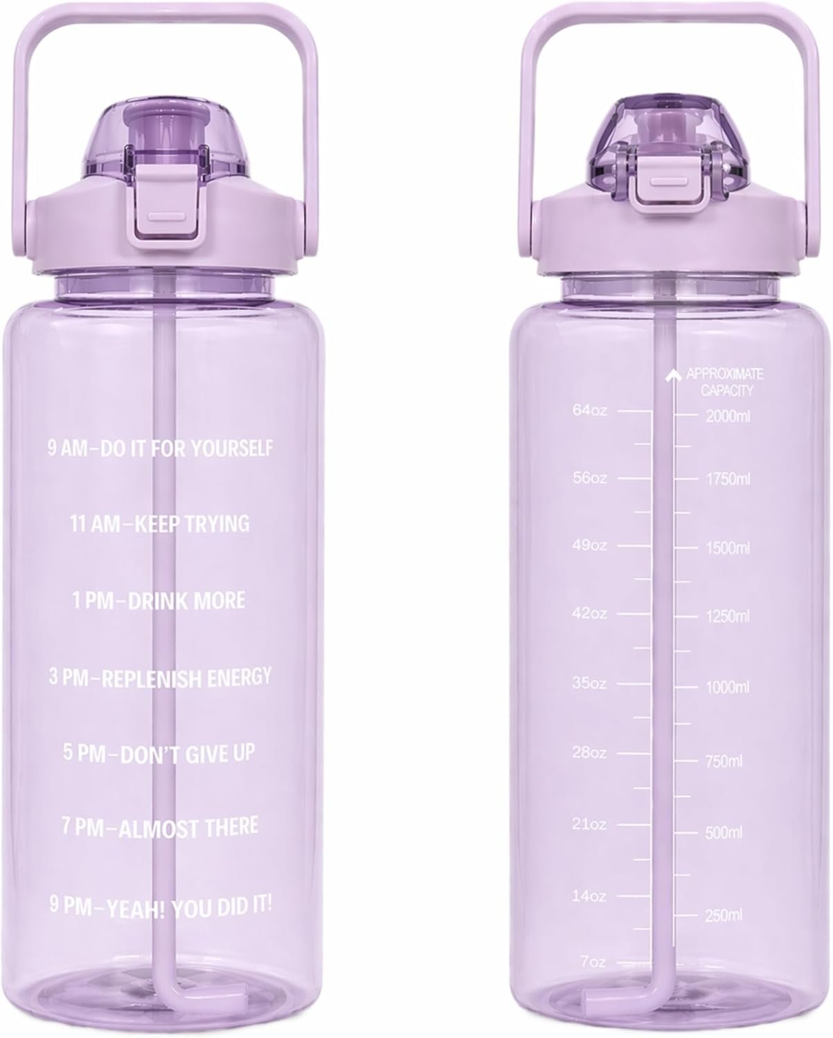 64 oz Water Bottle/Half Gallon Motivational Water Bottle with Time Marker, BPA Free Large Water Bottle with Straw for Gym, Fitness & Daily Hydration