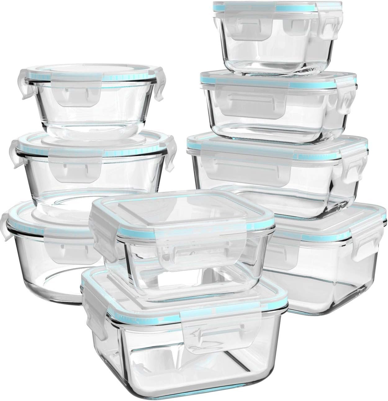 AILTEC Glass Food Storage Containers with Lids, [18 Piece] Glass Meal Prep Containers, Containers for Food Storage with Lids, BPA Free & Leak Proof (9 Lid & 9 Container)
