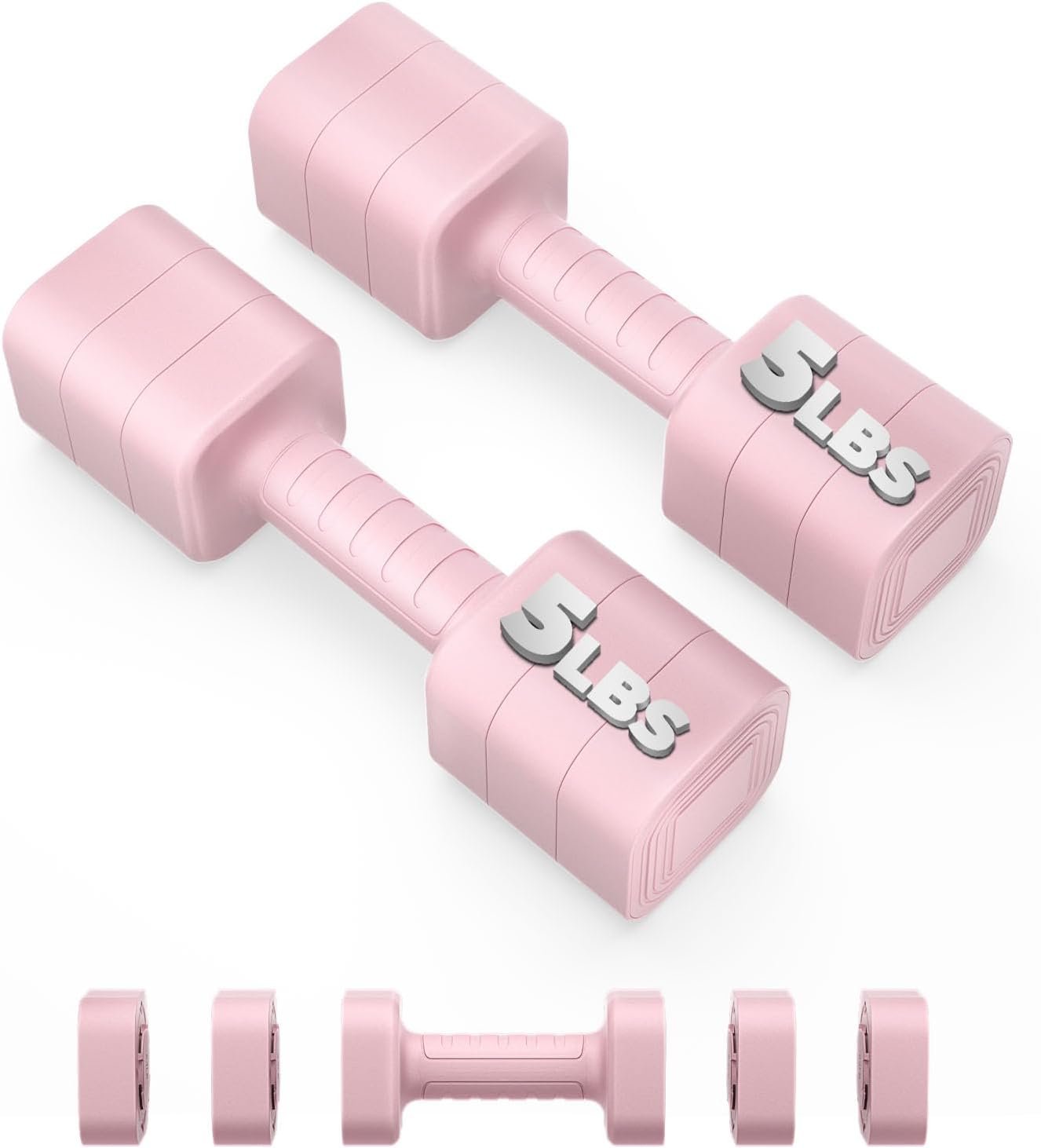 Ragebby Adjustable Dumbbell Set of 2, 2.2-10LB Adjustable Weight Set, Anti-slip Handle, 3 in 1 Free Weights Dumbbells Set for women at home, 2.2lb, 3.6lb, 5lb, for Home, Office, Gym Exercise Training