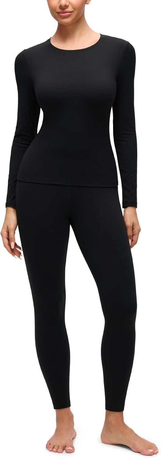 CRZ YOGA Softembrace Fleece Lined Thermal Underwear Set for Women – Soft Casual Base Layer Long Johns Warm Pajamas Top Bottom