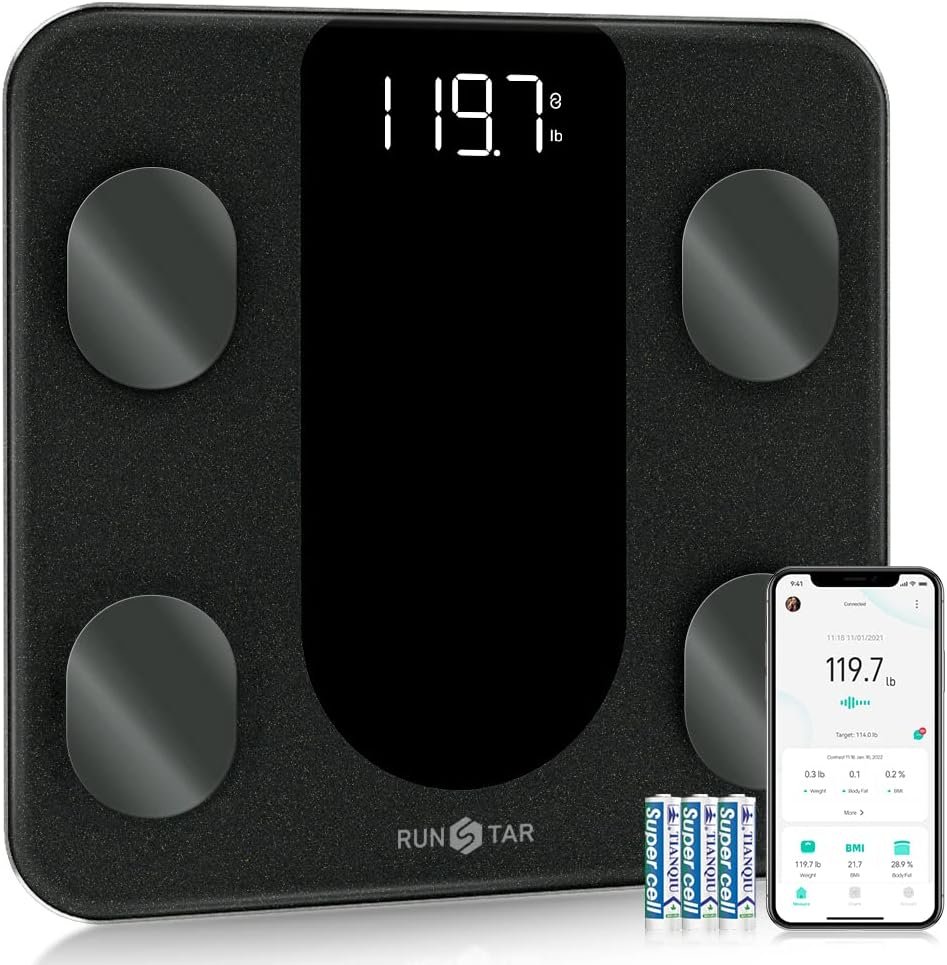 RunSTAR Smart Scale for Body Weight, Digital Bathroom Scale BMI Weighing Body Fat Scale, Body Composition Monitor Health Analyzer with Smartphone App, 400 lbs – Black