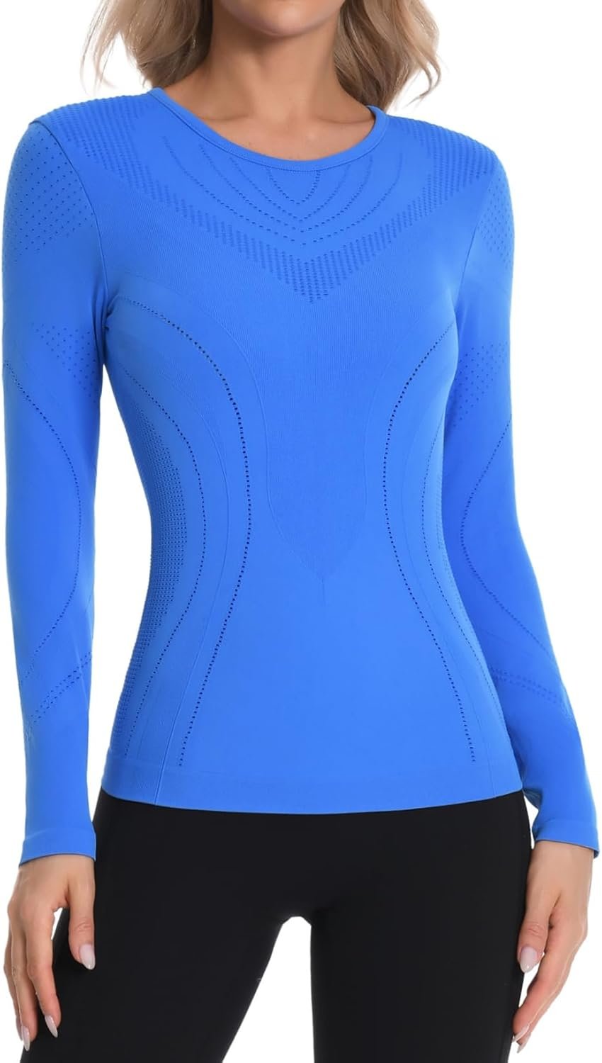 ATTRACO Long Sleeve Workout Tops for Women Zip Up Seamless Athletic Base Layer High Neck Thermal Tops