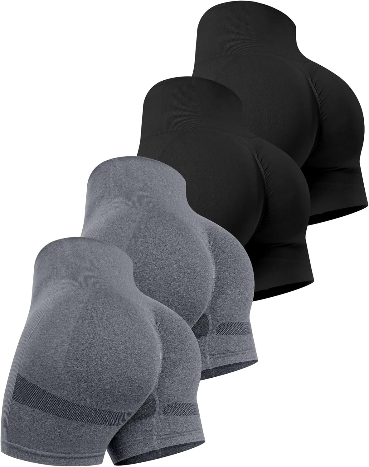 CHRLEISURE Women’s 4 Packs Workout Gym Shorts, High Waisted Butt Lifting Scrunch Butt Seamless Booty Shorts