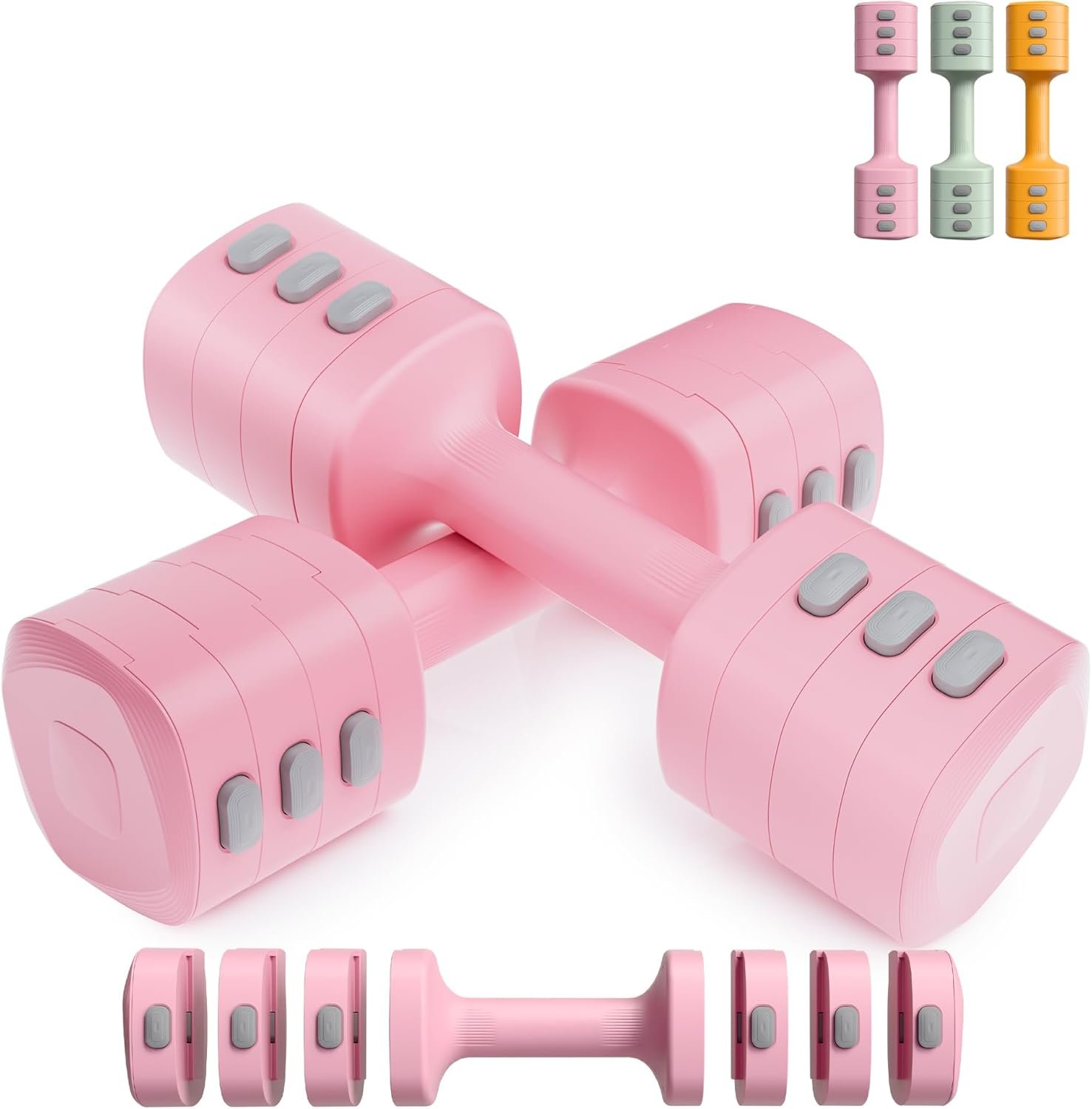 2-in-1 Adjustable Dumbbell Set for Women – 4 Levels (2.2lbs to 12.1lbs) – Home Gym Weights for Women at Home – Fitness Dumbbells