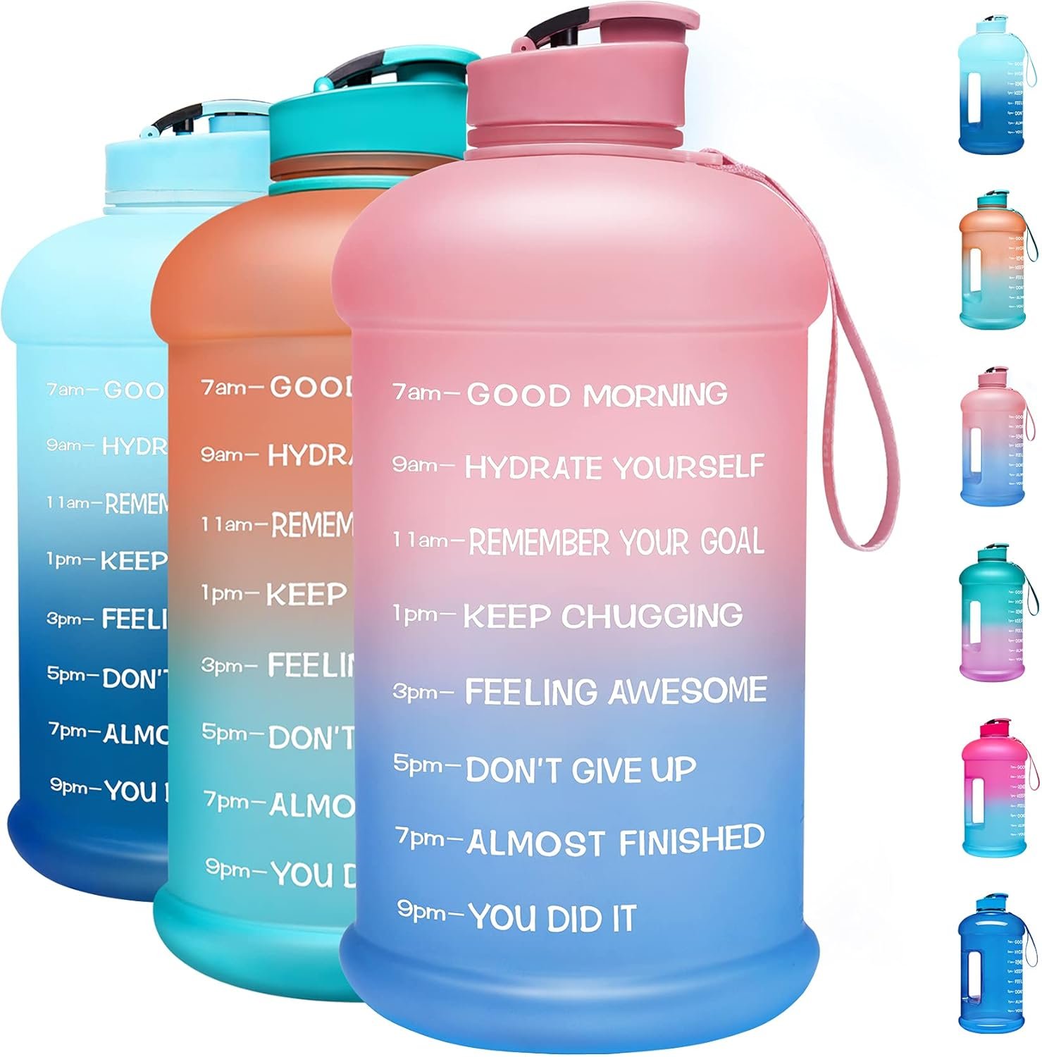 Venture Pal Large 128oz Leakproof BPA Free Fitness Sports Water Bottle with Motivational Time Marker to Ensure You Drink Enough Water Throughout The Day-1 Gallon-Pink/Blue Gradient