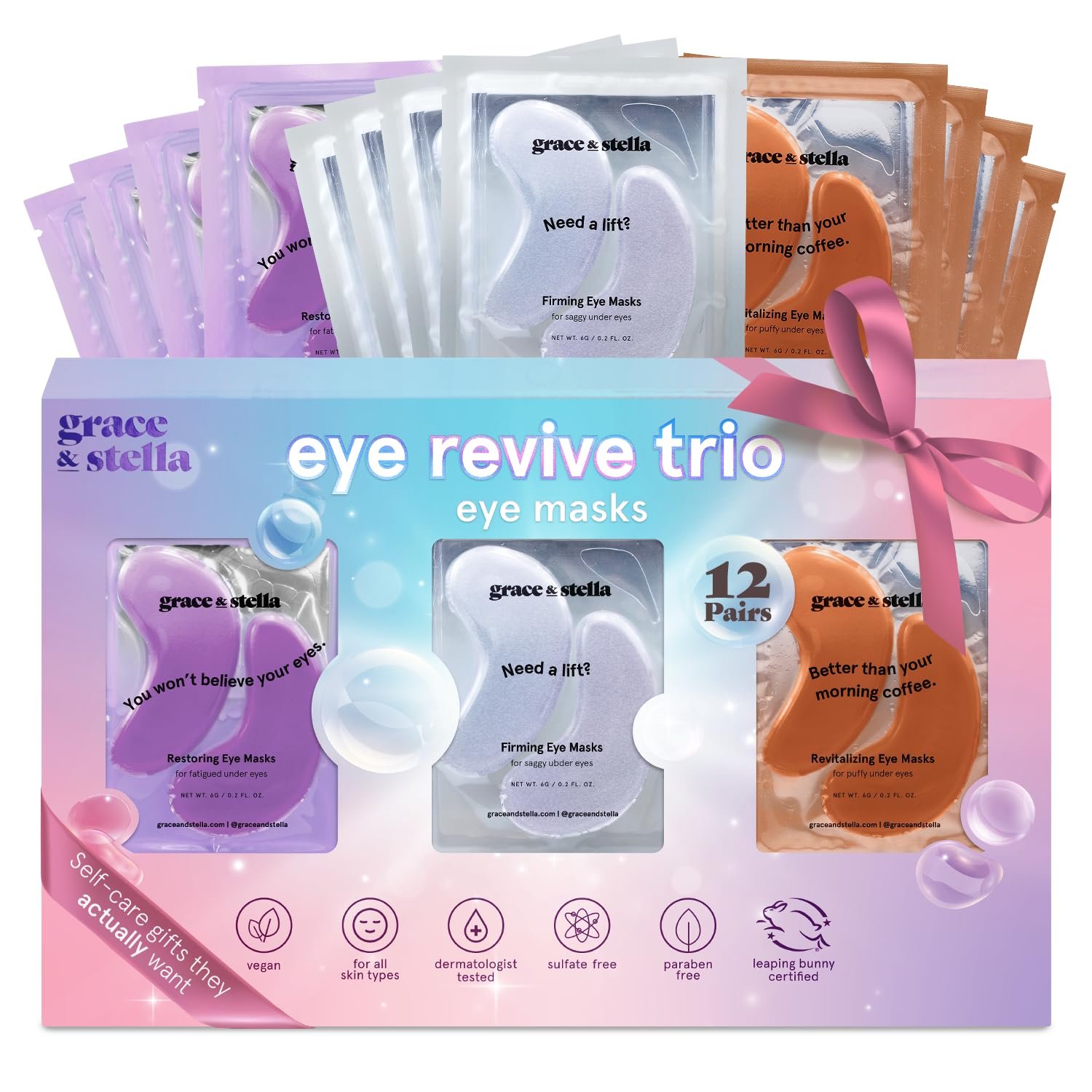grace & stella Under Eye Patches (12 pairs) Eye Masks for Dark Circles and Puffiness – Travel & Self Care Gifts, Bachelorette Party Favors, Teacher Gifts – Vegan Cruelty-Free Skin Care
