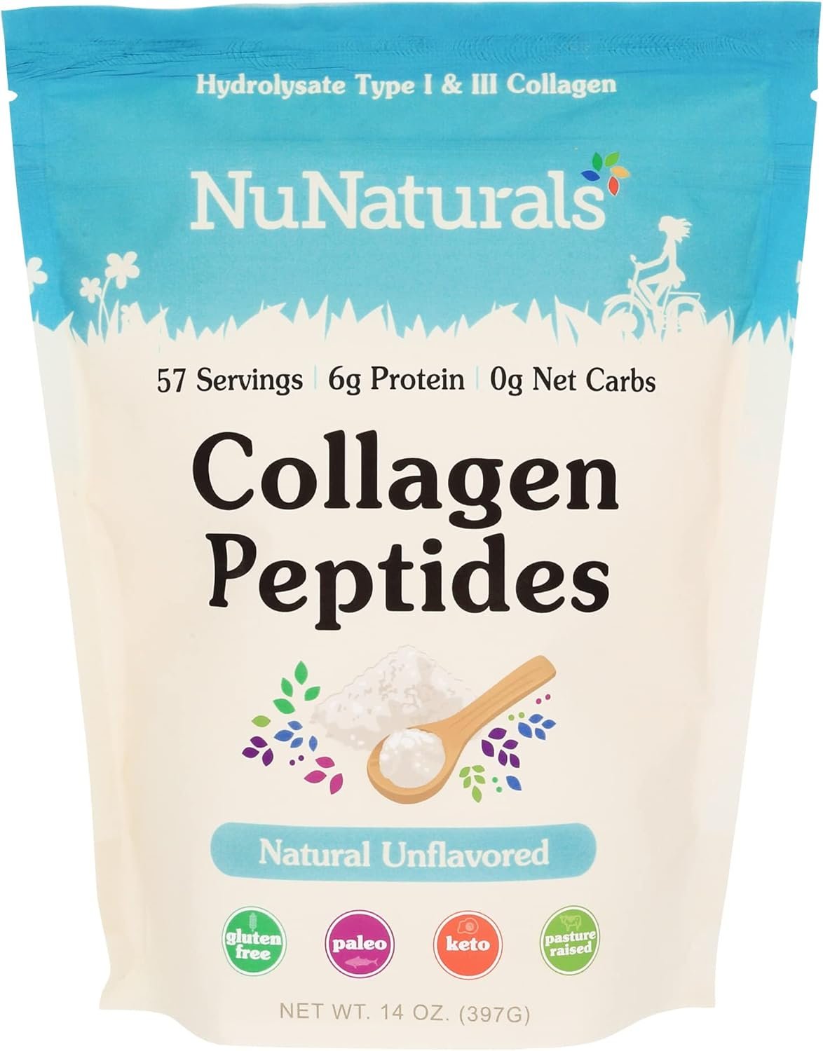 Nunaturals Collagen Peptides Powder (Type I, III), for Skin, Hair and Nail, 14 oz
