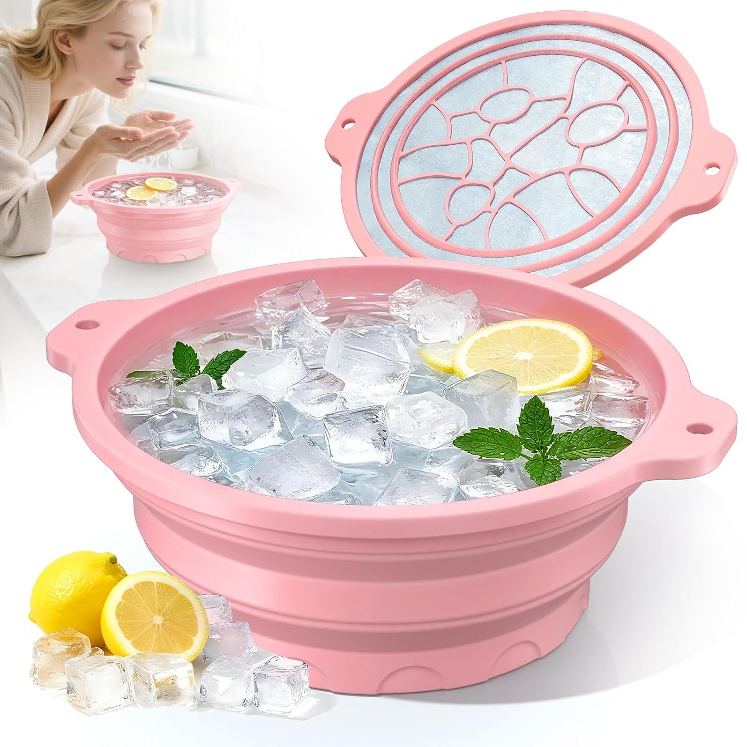 Foldable Silicone Face Ice Bath Bowl, Built-in Ice Tray for Cold Therapy Facial Basin, Skin Tightening & Puffiness Reduction, Ideal for Home, Spa & Travel Use