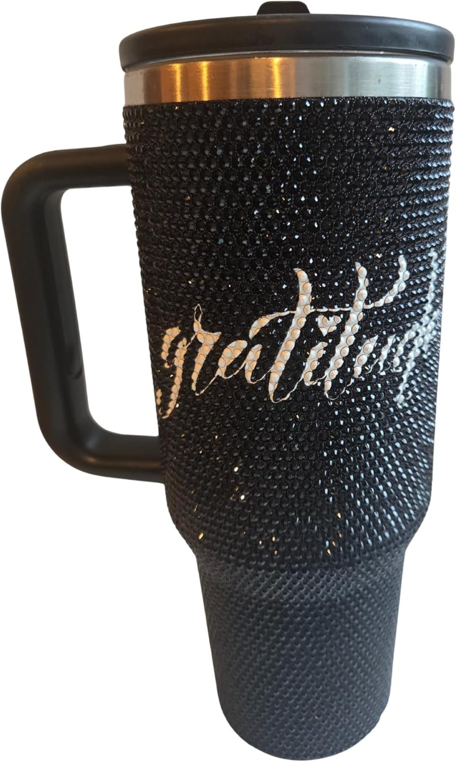 40 Oz Bling Rhinestone Gratitude Tumbler with Straw and Handle – Leak-Proof Double Wall Stainless Steel Cup – Vacuum Insulated, Reusable for Hot & Cold Drinks, Stylish Gift For Women Or Back-To-School