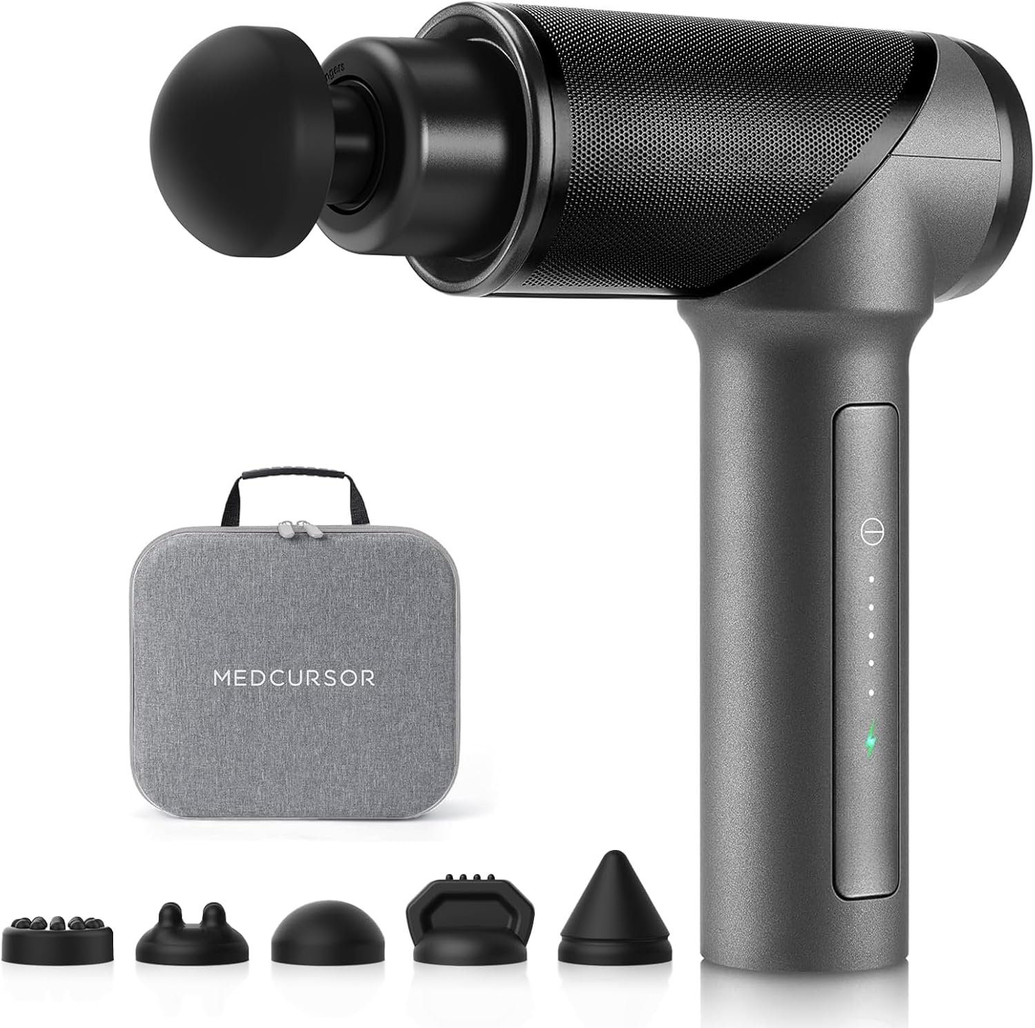 Medcursor Massage Gun – High Intensity Brushless Motor, Handheld Percussion Deep Tissue Massager with 6 Massage Heads for Sore Muscle and Stiffness, Valentines Day Gifts (Gray)