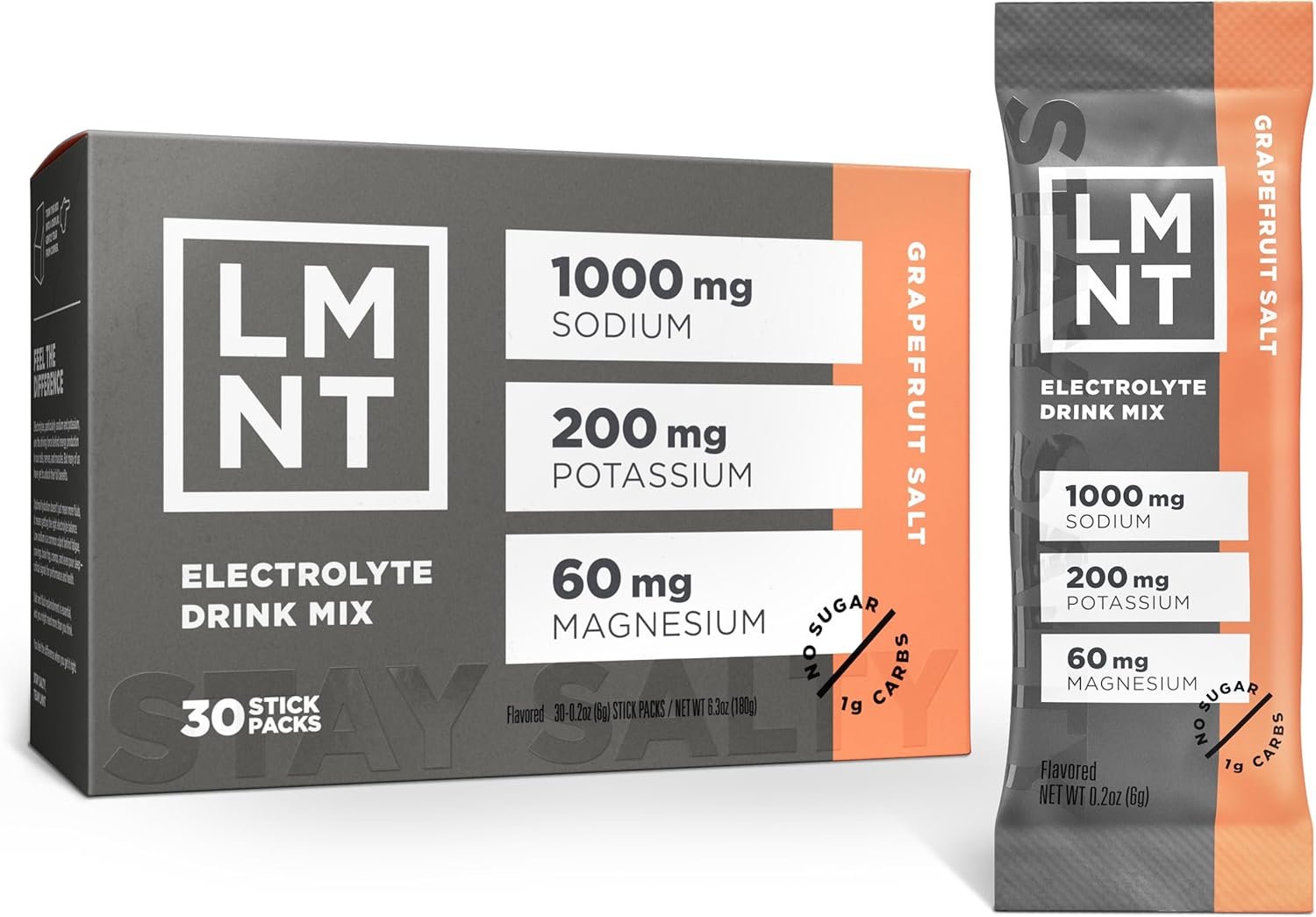 LMNT Zero Sugar Electrolytes – Grapefruit Salt | Drink Mix | 30 Count