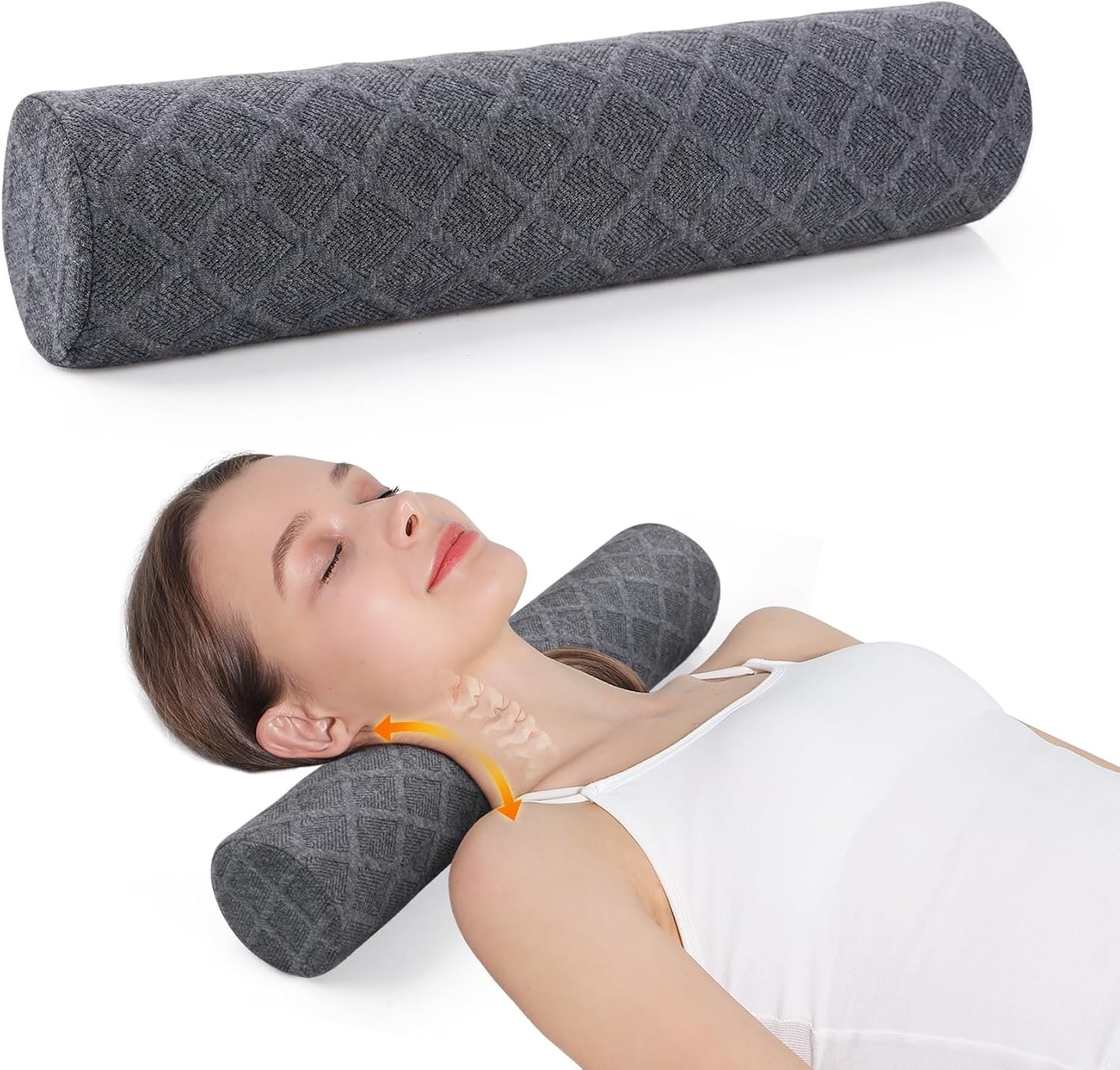 Cozyhealth Cervical Roll Pillow, Medium Soft Memory Foam Neck Round Pillow Cylinder Bolster Pillow for Sleeping, Round Neck Support for Bed, Legs, Back and Yoga (Grey, Medium – 3.9″ H)