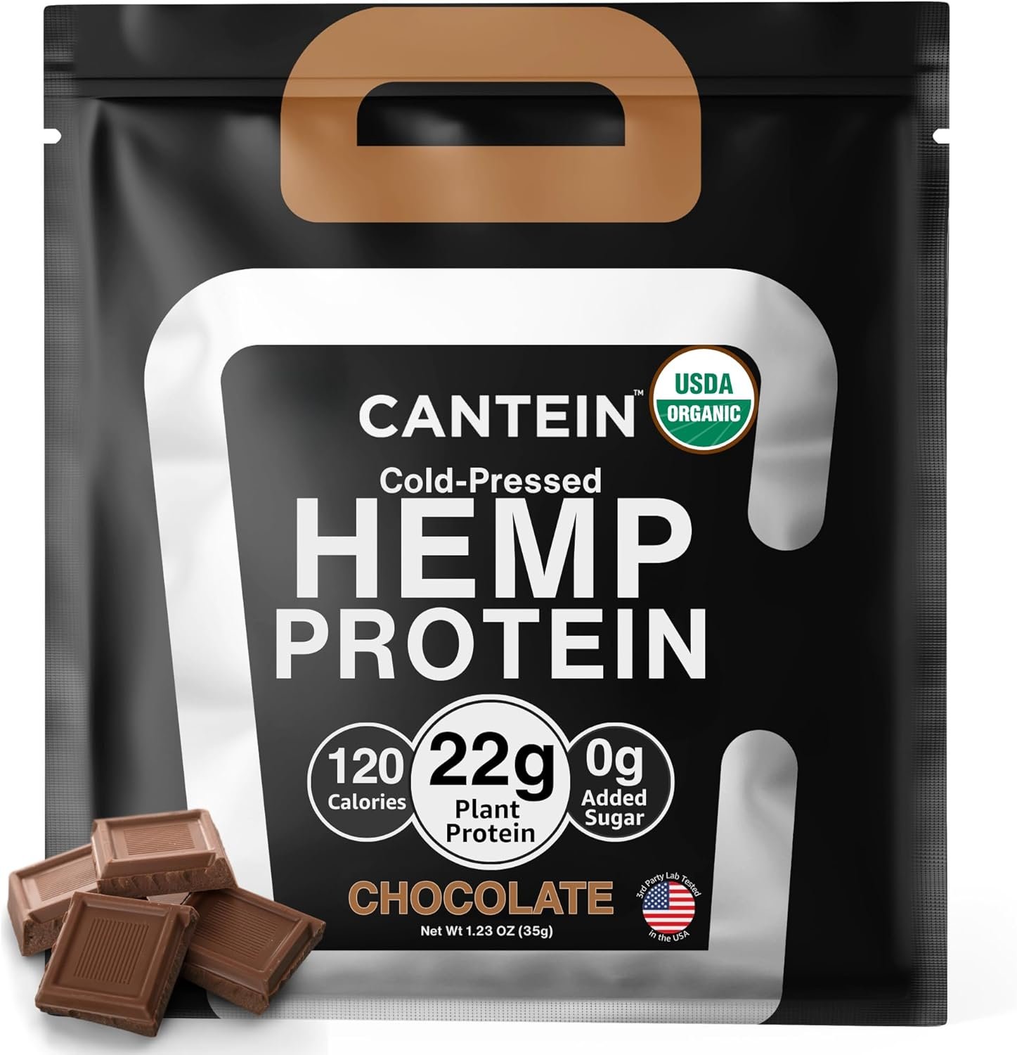 Organic Plant-Based Protein Powder – 100% Hemp Protein Vegan Shake Mix – Lactose, Dairy & Gluten Free, Clean Natural Chocolate (1 Serving)