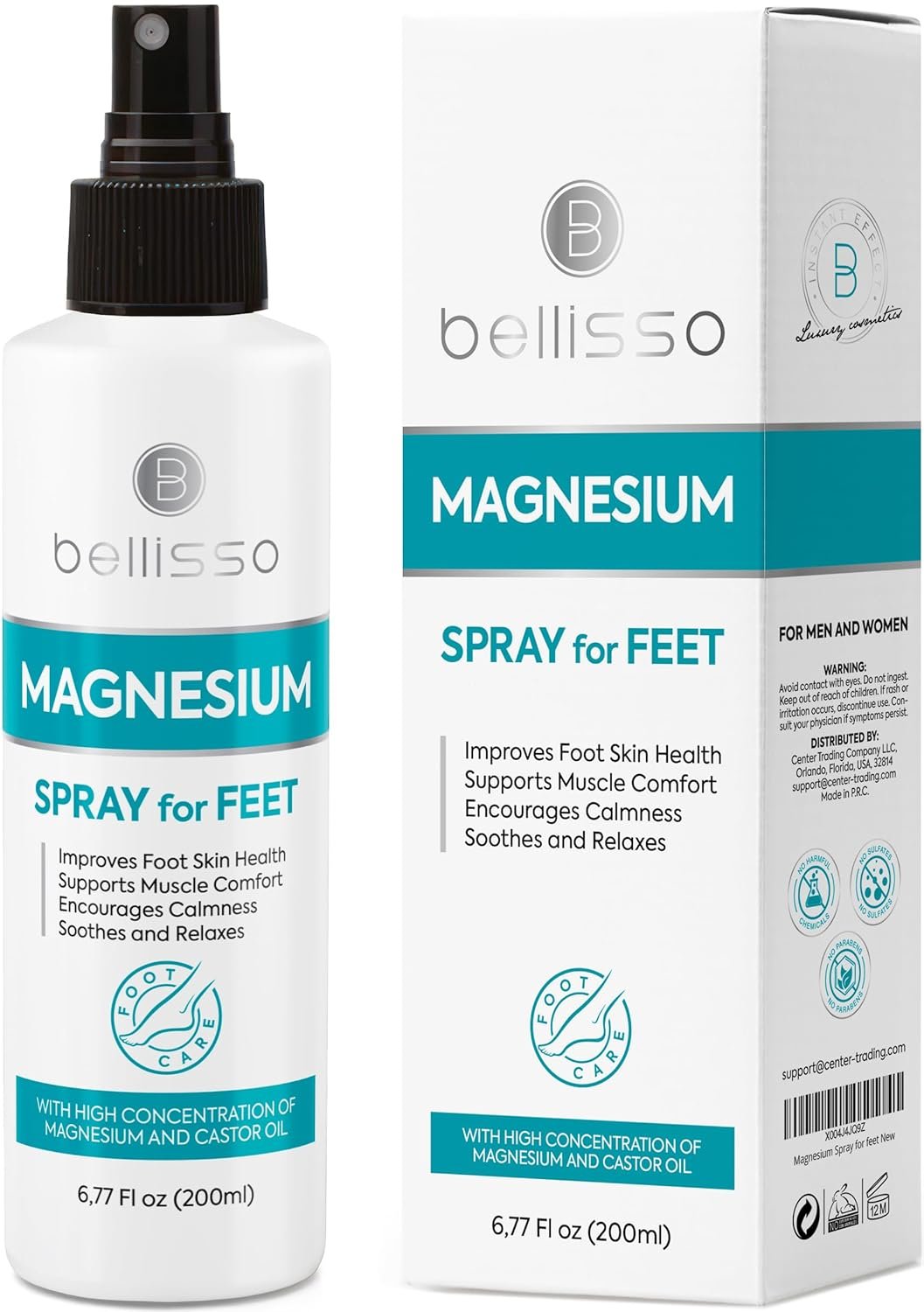 Magnesium Spray for Feet – With Castor Oil- Topical Foot Application for Women, Men, Kids and Adults – Extra Strength with Magnesium Chloride for Leg Spasms, Muscle Cramps and Restless Legs