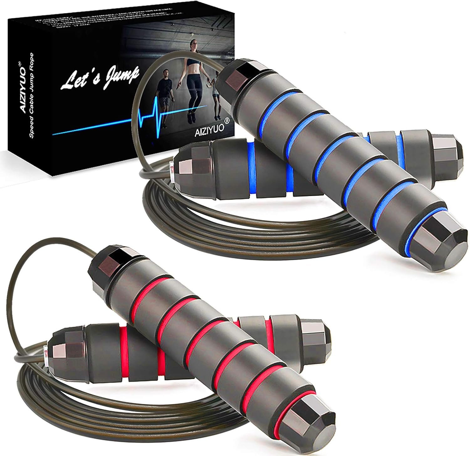 Jump Rope, Ball Bearings Tangle-Free Rapid Speed Cable Skipping Rope, Adjustable Jumping Ropes for Men, Women and Kids – 2 Pack
