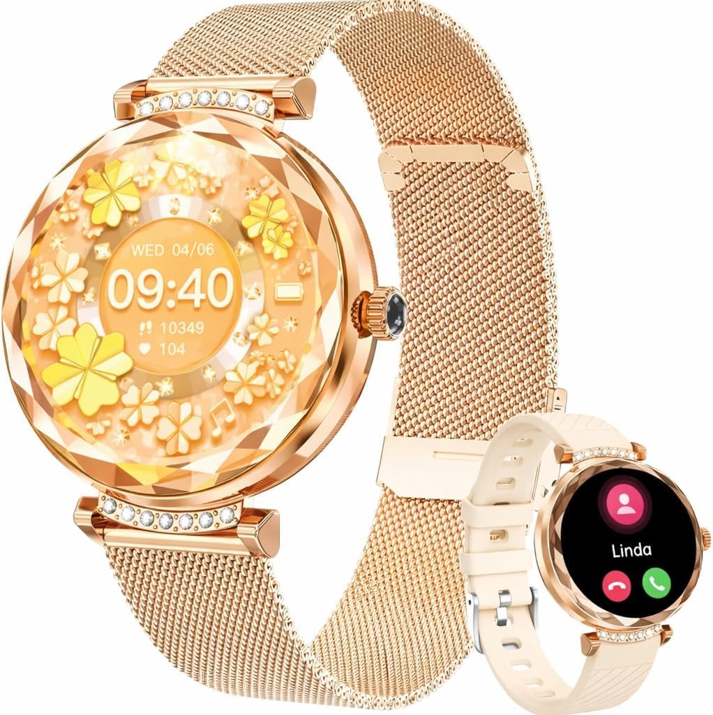 Smart Watch for Women,1.19″ AMOLED HD Touchscreen Fitness Tracker, Make/Answer Calls, Heart Rate SpO2 Monitor, IP68 Waterproof, Sleep & Activity Tracking Smartwatch for Android iPhone Rosegold