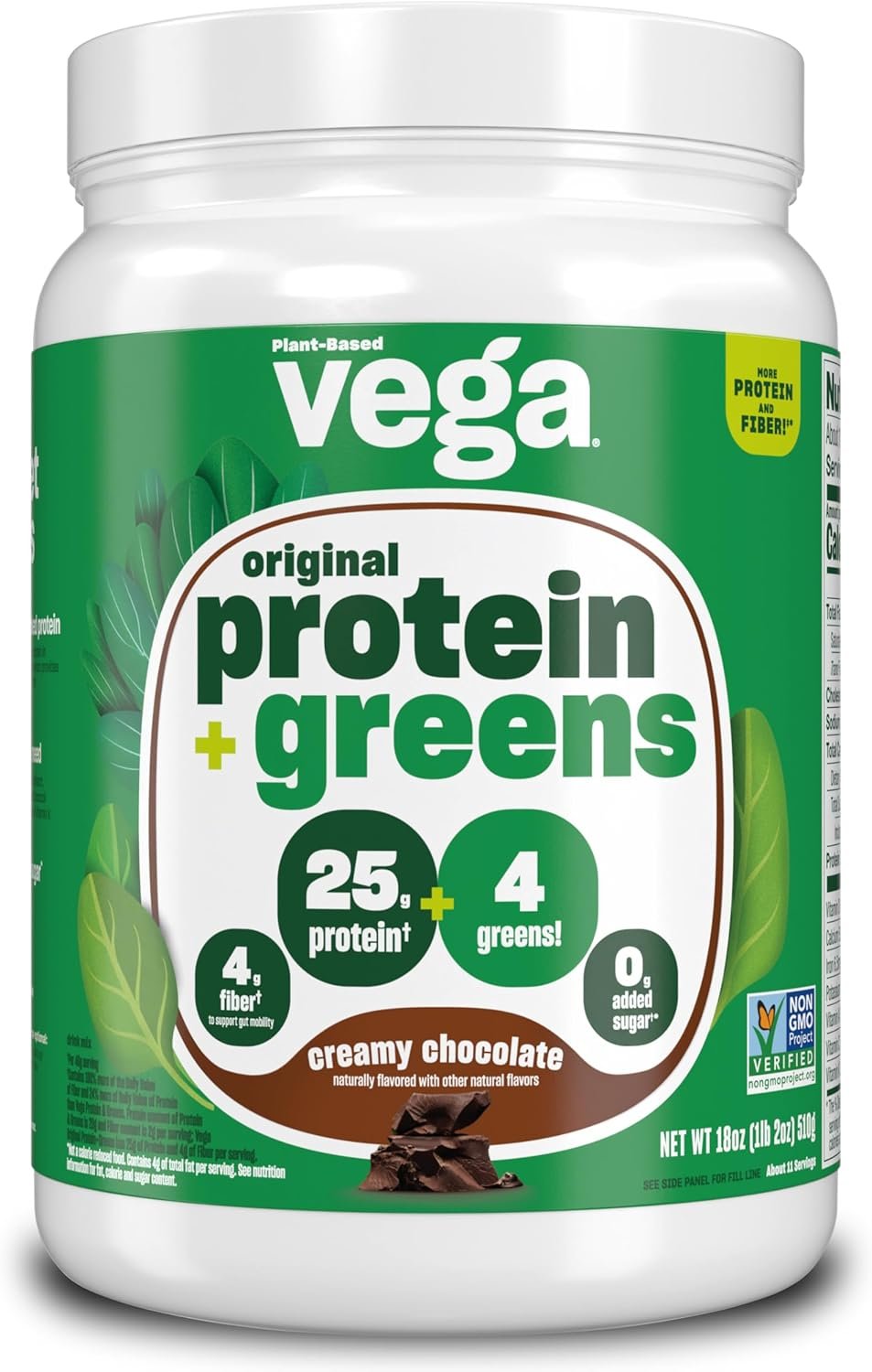 Vega Protein and Greens Protein Powder Creamy Chocolate (11 Servings) 25g Plant Based Protein Plus Veggies, Vegan, Non-GMO, Pea Protein for Women and Men, 1.2lbs