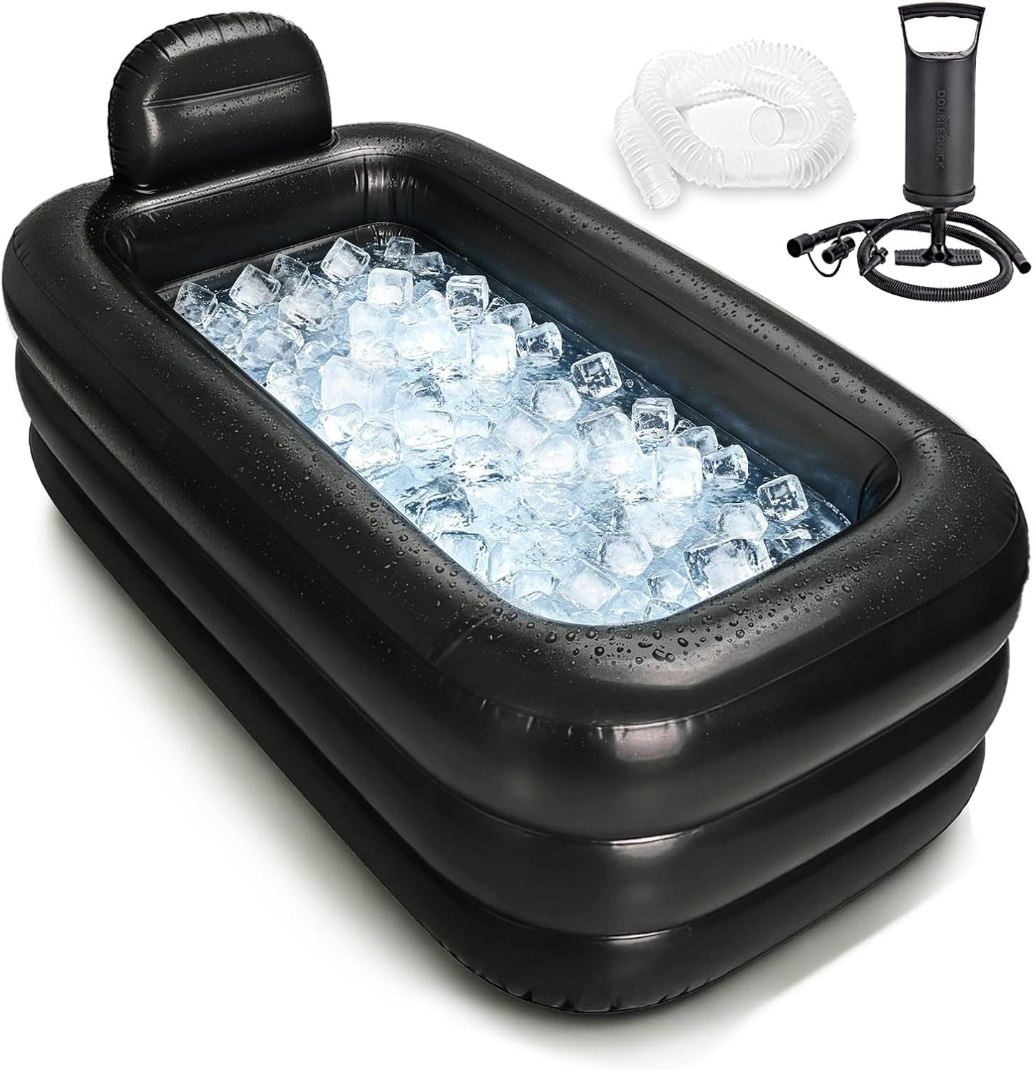Nevife Inflatable Ice Bath Tub for Adults- Blow Up Bathtub with Cover&Comfort Floor,Foldable Tub for Shower, Spa, Ice Baths, Camping-Includes Hand Pump, XL (63×35.4×19.7 inches)