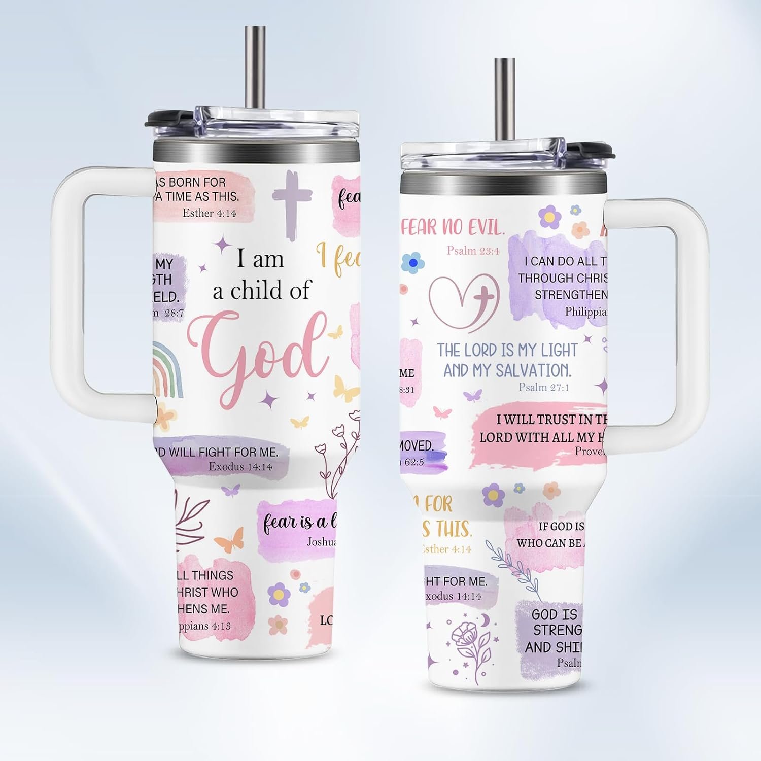 Christian Gifts for Women 40oz Tumbler – I Am a Child of God Insulated Travel Mug with Handle & Straw – Birthday Christmas Gifts, Inspirational Religious Catholic Baptism Confirmation Gift for Her