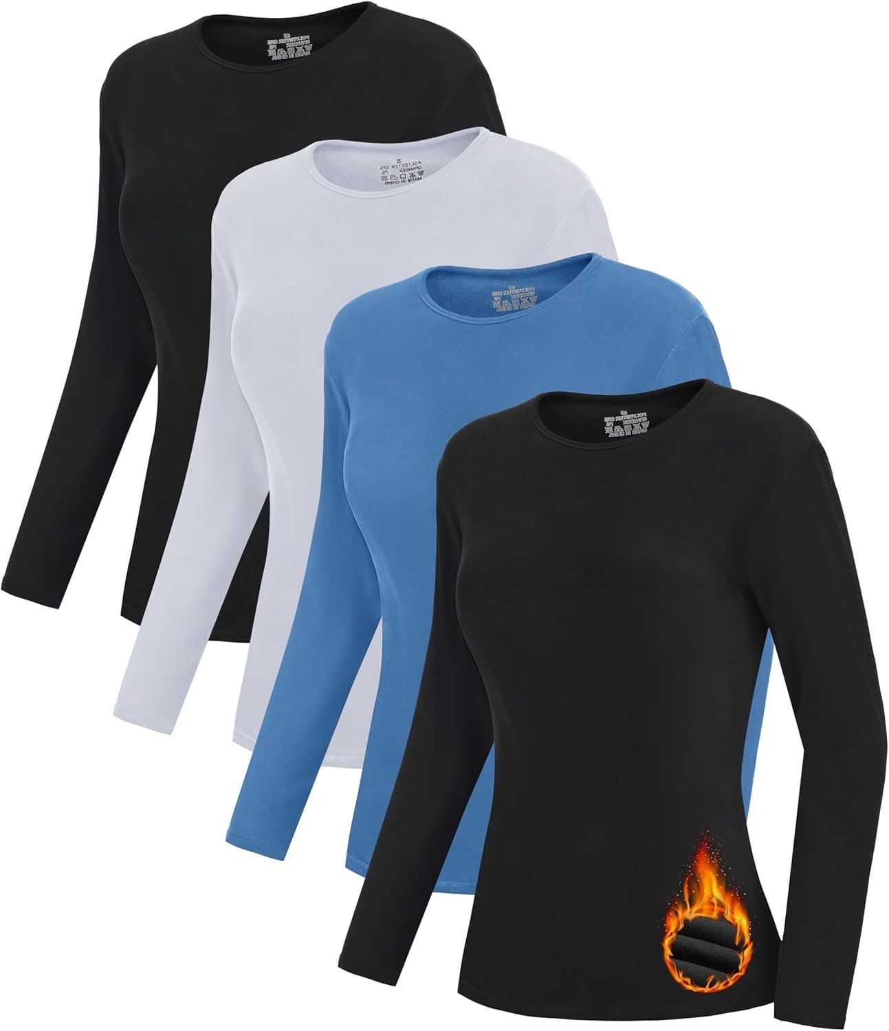 4 Pack Women’s Thermal Long Sleeve Shirts Double-Sided Fleece Lined Base Layer Winter Basic Underwear Tops