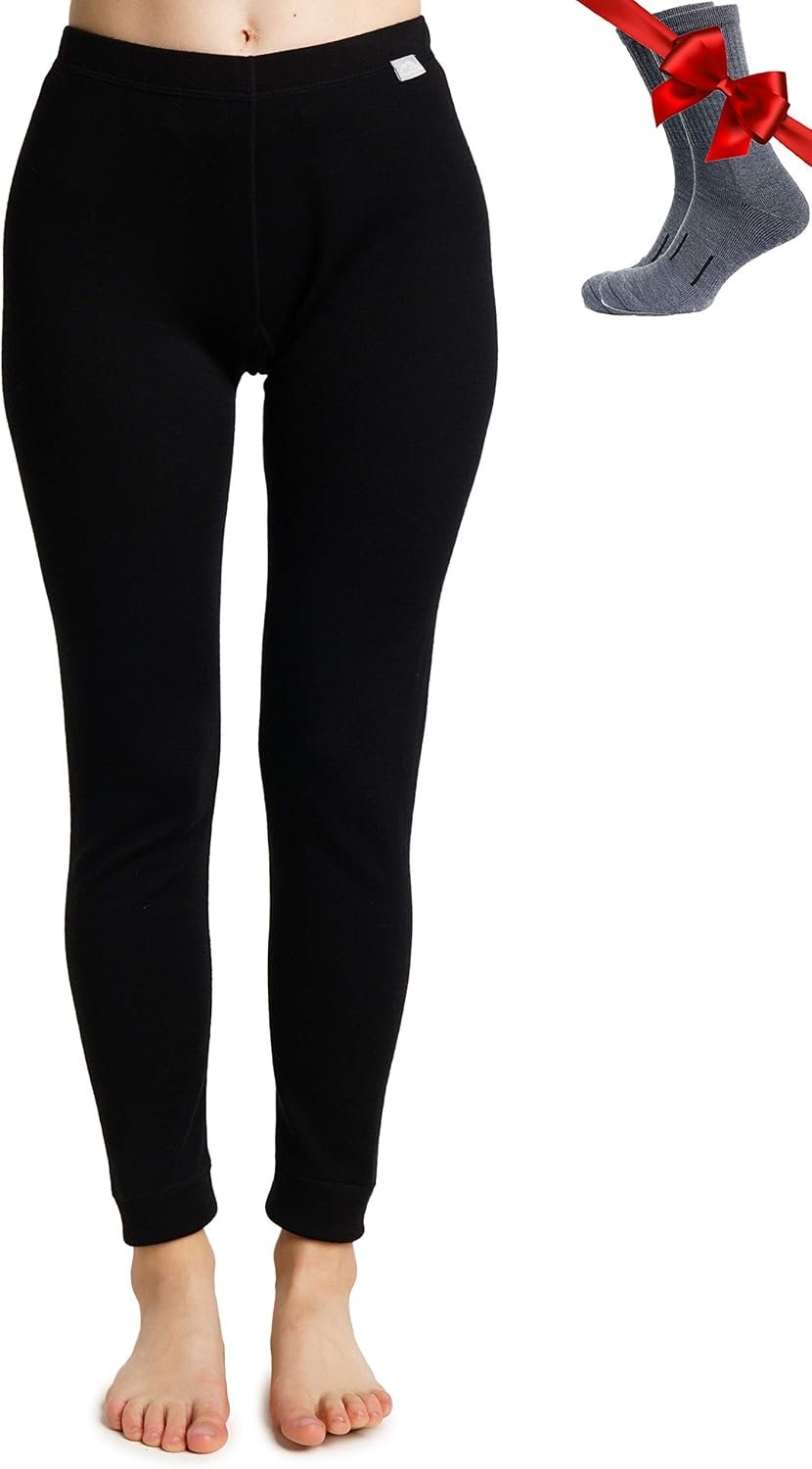 Merino Wool Base Layer Women Pants 100% Merino Wool Leggings Heavyweight, Midweight, Lite Thermal Underwear Bottom and Socks