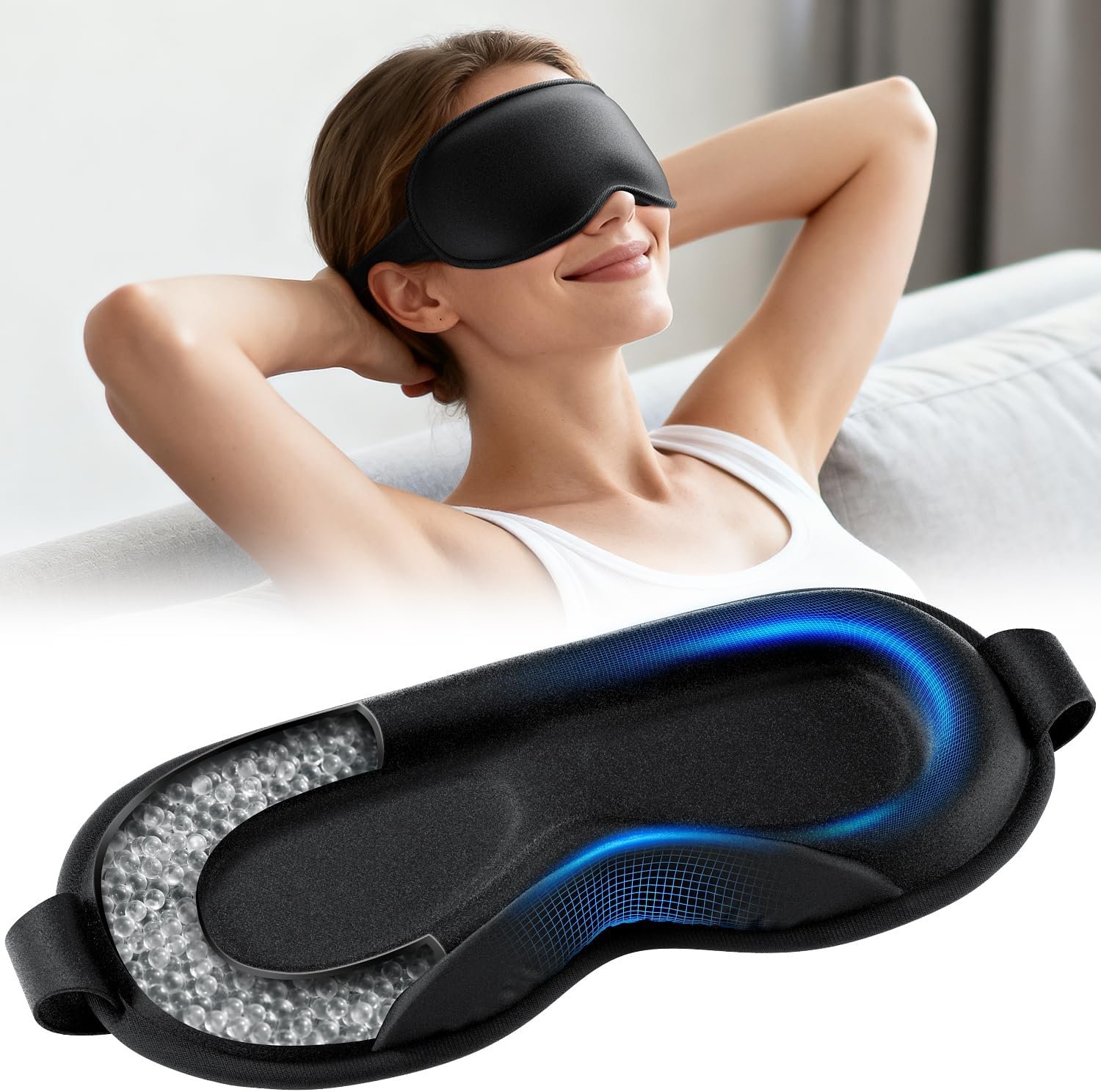 Weighted Eye Mask for Sleeping – Sleep Mask for Women & Men, Blackout 3D Contoured Sleeping Mask for Side Sleeper, Zero Pressure Soft Night Eye Cover with Adjustable Strap for Travel, Black
