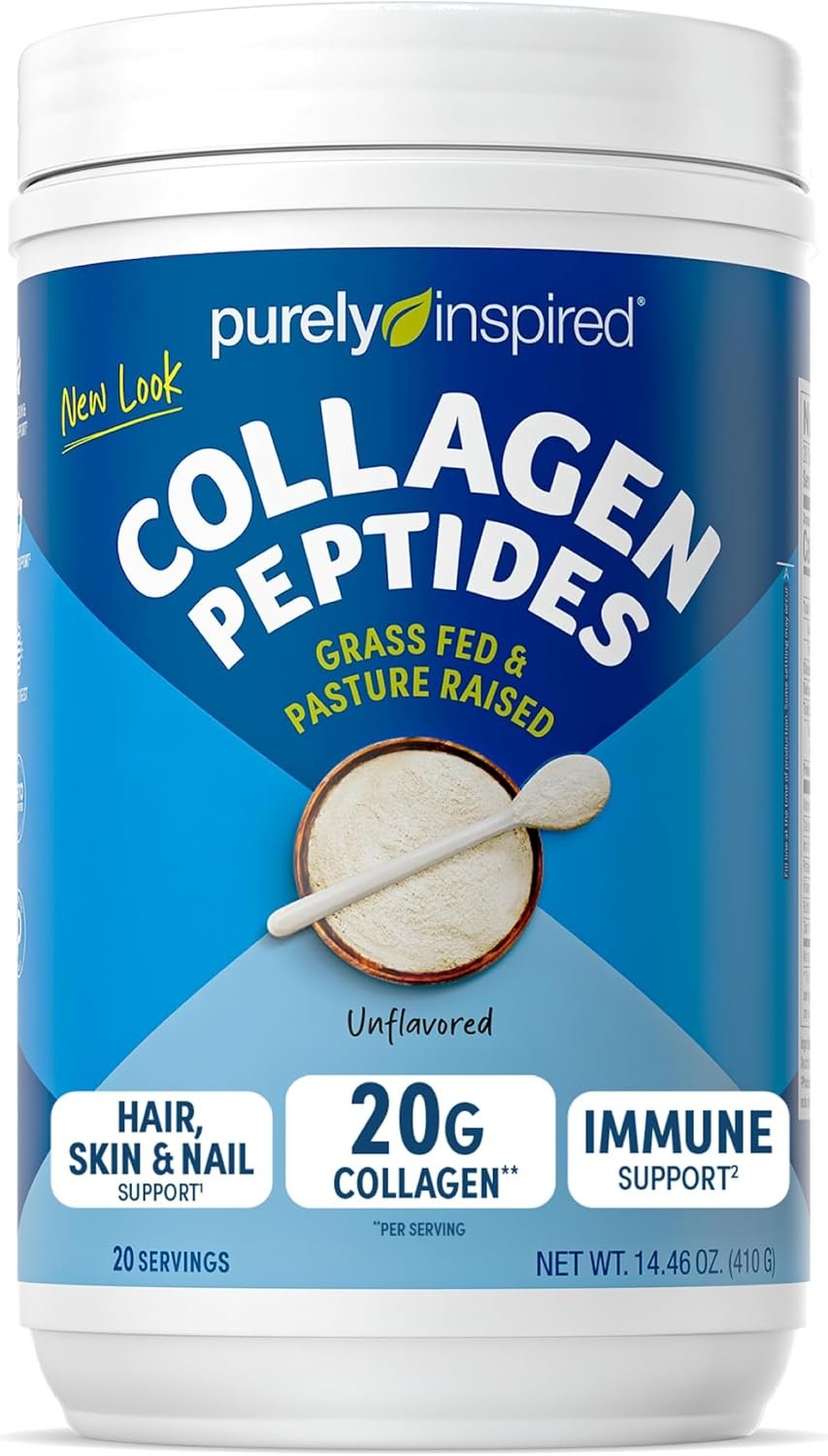 Purely Inspired Collagen Powder, Unflavored (20 Servings) – 20g Hydrolyzed Collagen Peptides Protein Powder for Women & Men – Grass-Fed & Pasture Raised Supports Hair, Nail, Skin, Bone & Joint Health