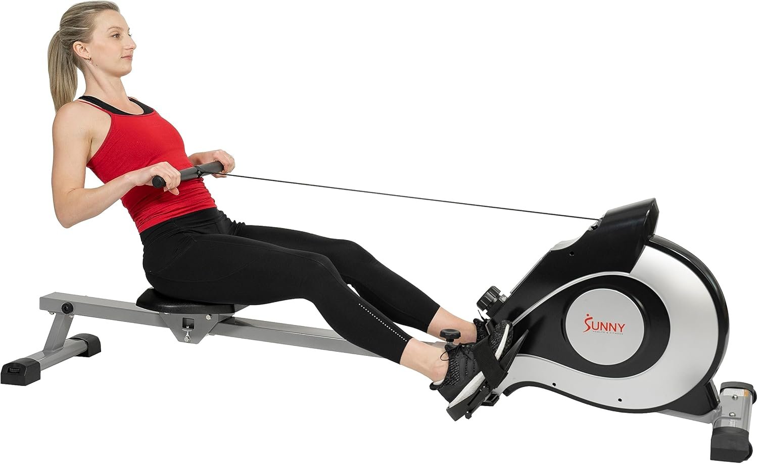 Sunny Health & Fitness Magnetic Rowing Machine Rower with 8-Level Resistance, 53.4″ Extended Slide Rail & Digital LCD Display – SF-RW520084S