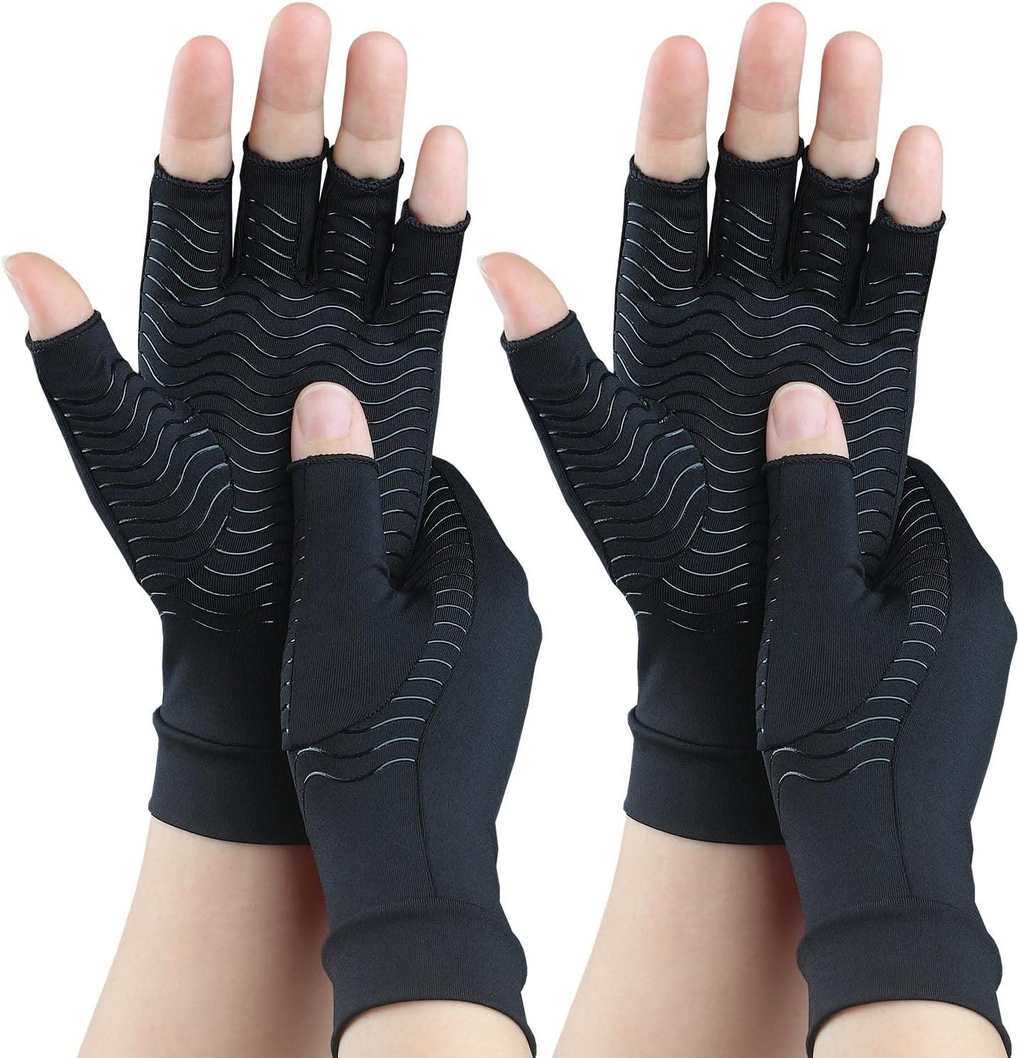 2 Pairs Copper Arthritis Gloves for Carpal Tunnel Pain Relief, Compression Gloves to Alleviate Hand Pain,Swelling,Fingerless Typing Gloves for Rheumatoid,Tendonitis for Women&Men (Medium)