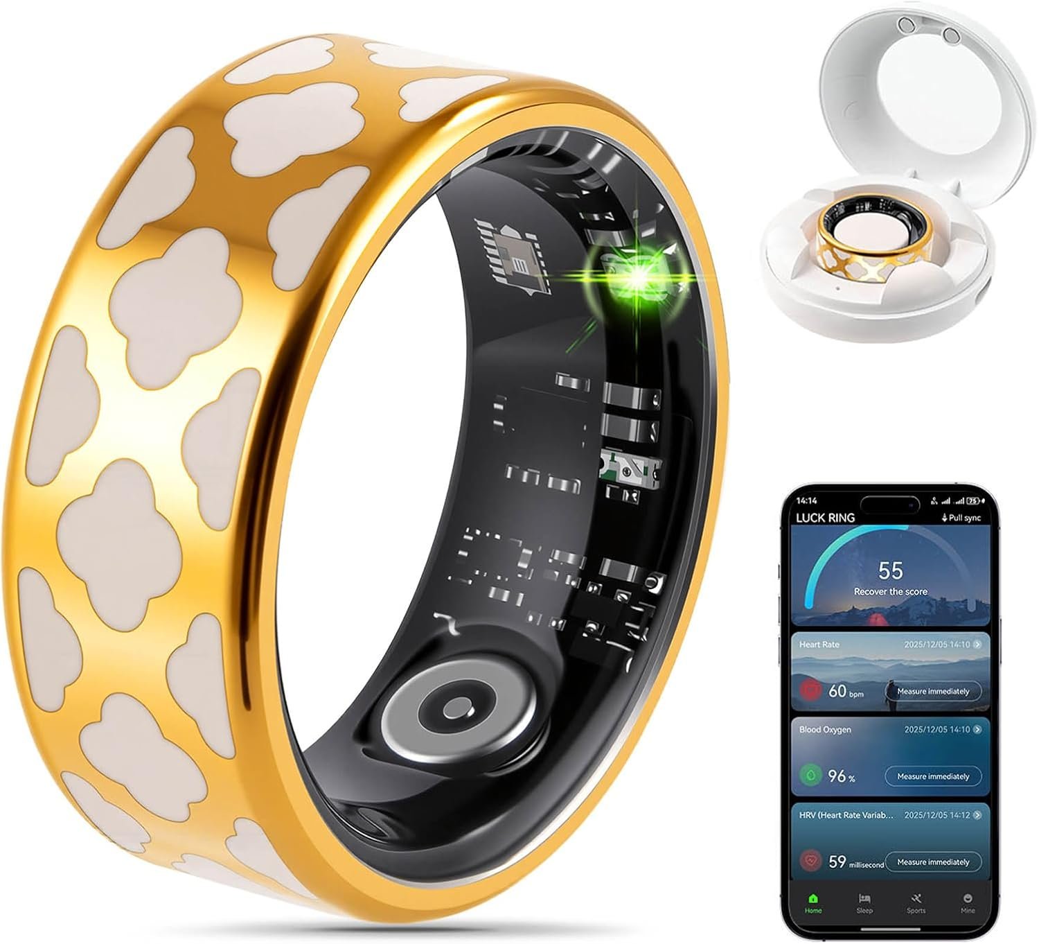 FAHKNS Smart Health Ring for Women Men: Fitness Tracker Ring with Heart Rate,Blood Oxygen,Sleep Monitor,Stress,Steps Counter,IP68 Waterproof for iOS & Android,No APP Fees (Enamel,6#)