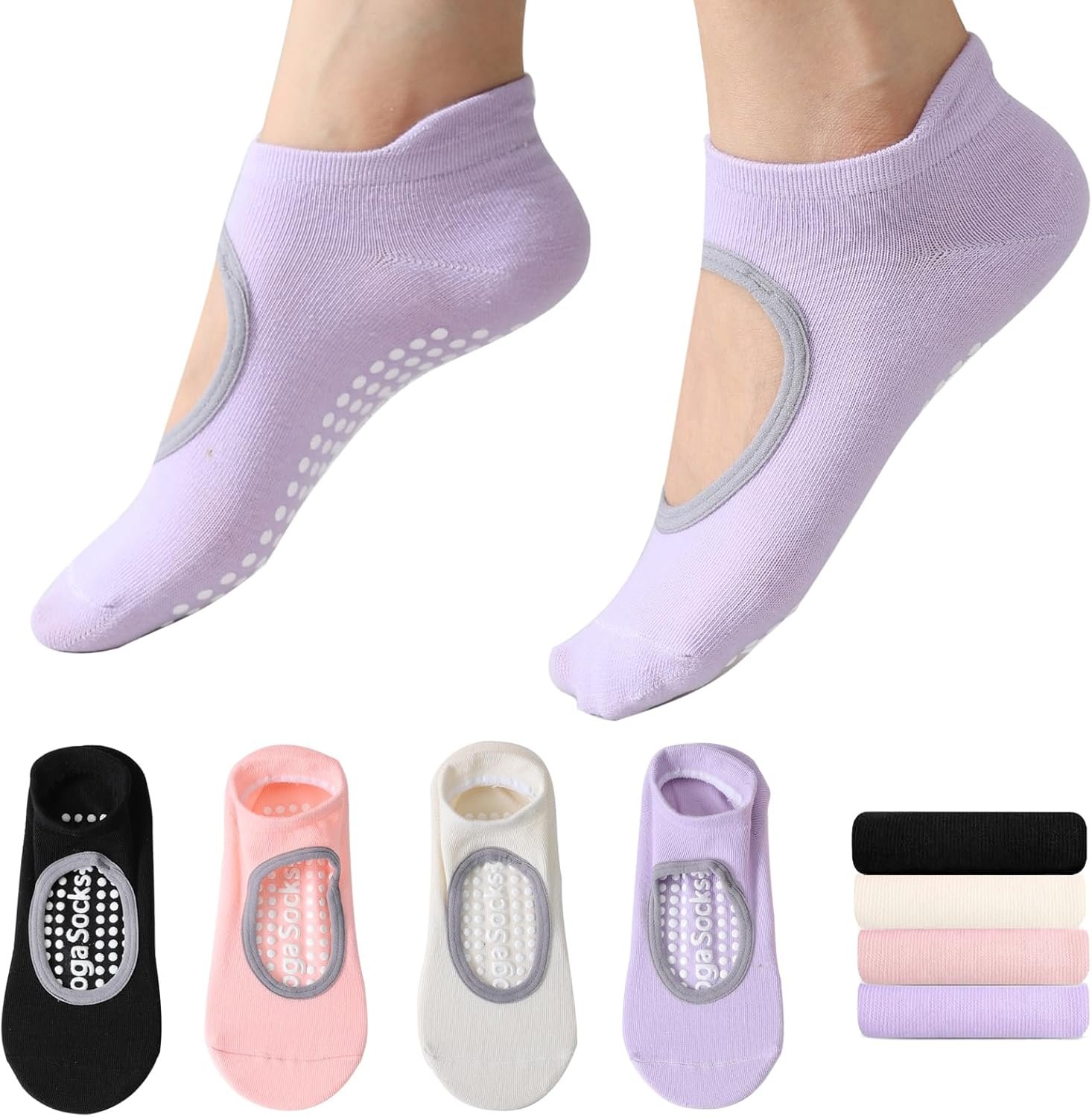Pilates Socks with Grips for Women, Yoga Socks, Crew Non Slip Women for Barre, Pilates Gifts for Women