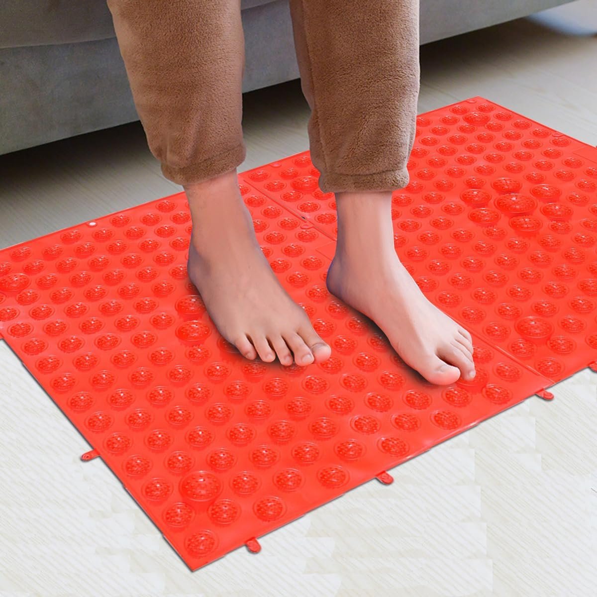 2-in-1 Foot Massage Mat & Reflexology Pad – Acupressure Mat with Toe Plates, Anti-Slip, Suitable for Bathroom, Yoga, Outdoor Games & More (Red)