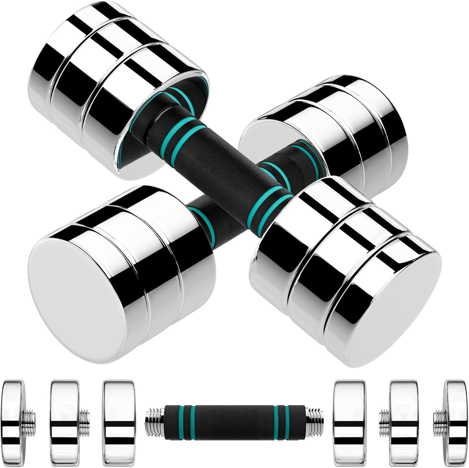 LIFERUN Steel Adjustable Dumbbell Set of 2, 5/10/15lb Free Weights Dumbbells Set, Non-Slip and Comfortable Foam Handle, Adjustable Dumbbells Weights Set for Home Gym Office Exercise