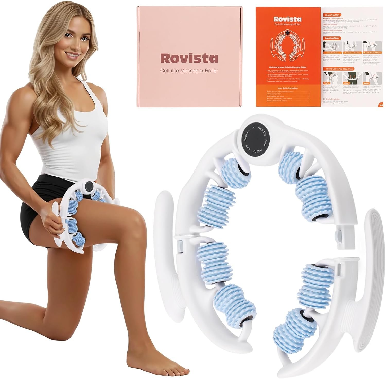 Anti Cellulite Massage Tool – Ergonomic Cellulite Remover for Legs and Arms with Detachable Handles – Smooth-Glide Lymphatic Drainage Massager for Boost Confidence and Tightened Skin (Blue)