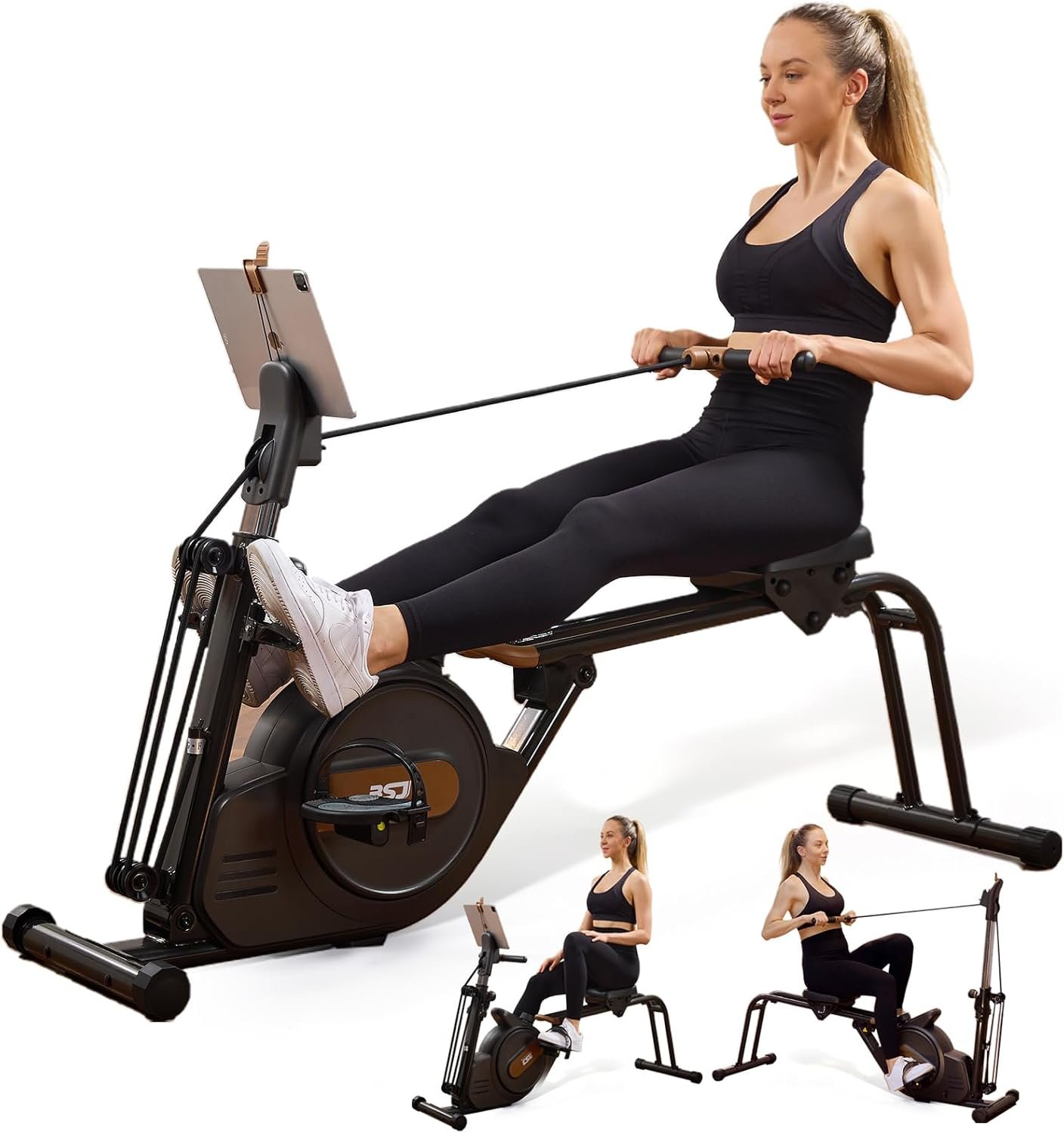 Rowing Machines for Home, Magnetic Rowing Machine with 8 Levels, Rower Machine of Quiet Resistance, Dual Slide Rail with Max 350lbs Weight Capacity, App Compatible