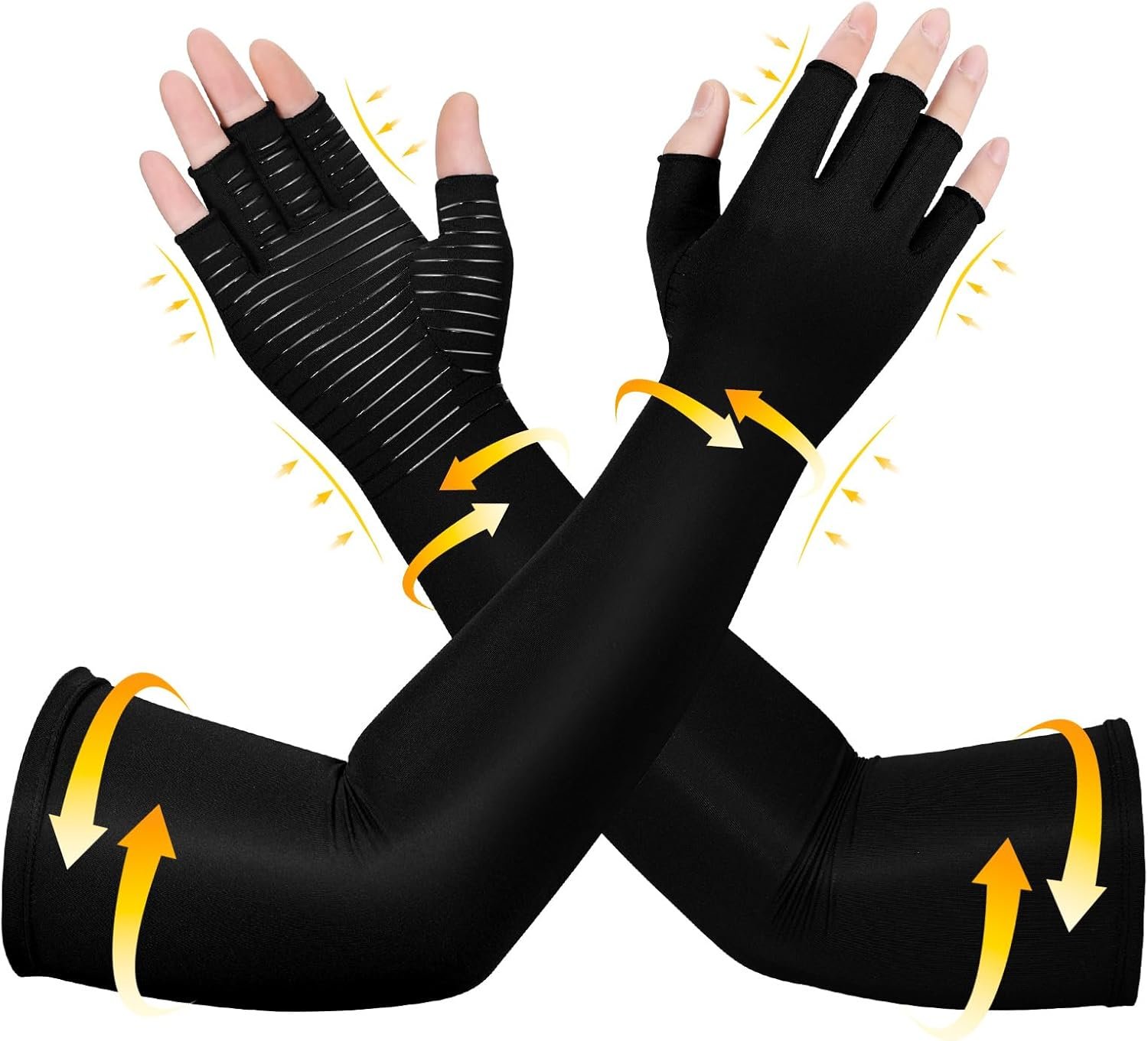 Long Copper Compression Arthritis Gloves for Women & Men, Medical Arm & Hand Compression Gloves, Fingerless Pressuse Gloves, Hand Support Sleeves for Carpal Tunnel, Lymphedema, Hand Pain, Edema