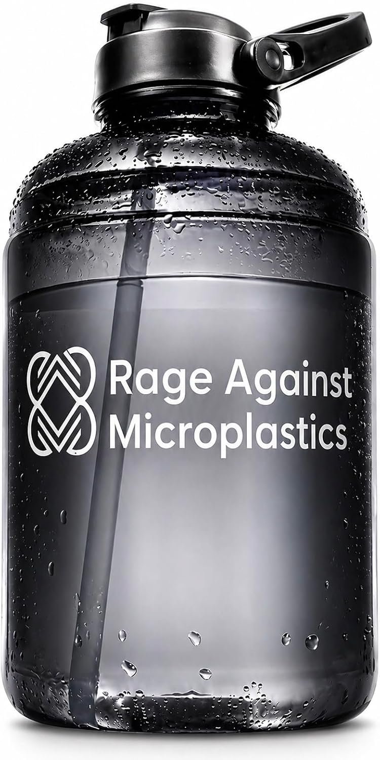 64oz Half Gallon Water Bottle with Straw & Handle – Leakproof BPA-Free Gym Jug, 2.2L Large Sports Water Jug for Gym Fitness Travel | Motivational Hydration Bottle | Matte Black