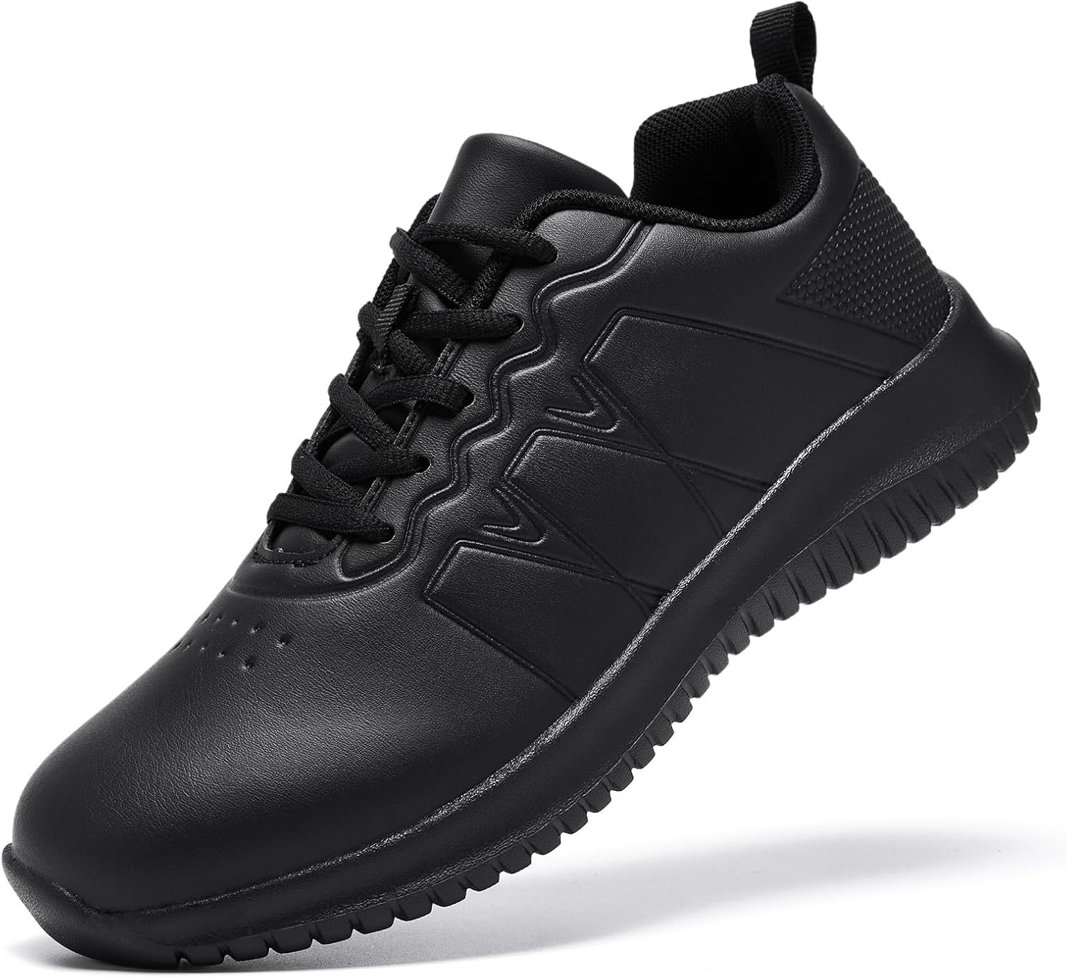 ENLEN&BENNA Non Slip Shoes for Women Food Service, Kitchen Chef Oil-Proof Slip Resistant Work Shoes Waterproof Comfort Lightweight Sneakers with Lace Up Black