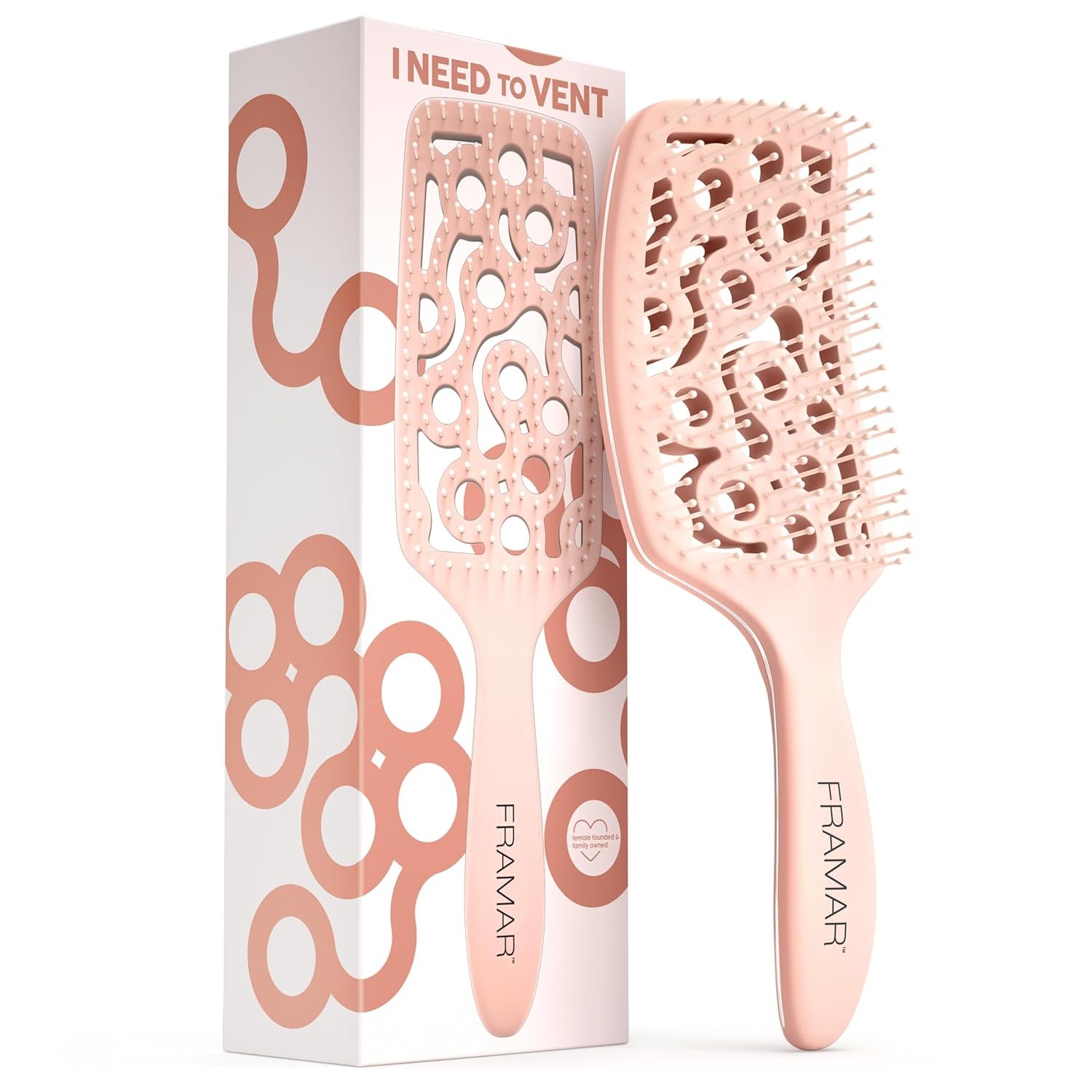 FRAMAR Professional Vented Hair Brush – Curved Hair Brush For Faster Blow Drying, Vent Brush For Blow Drying, Less Breakage, Wet Hairbrush For Women – Heat Resistant – Champagne