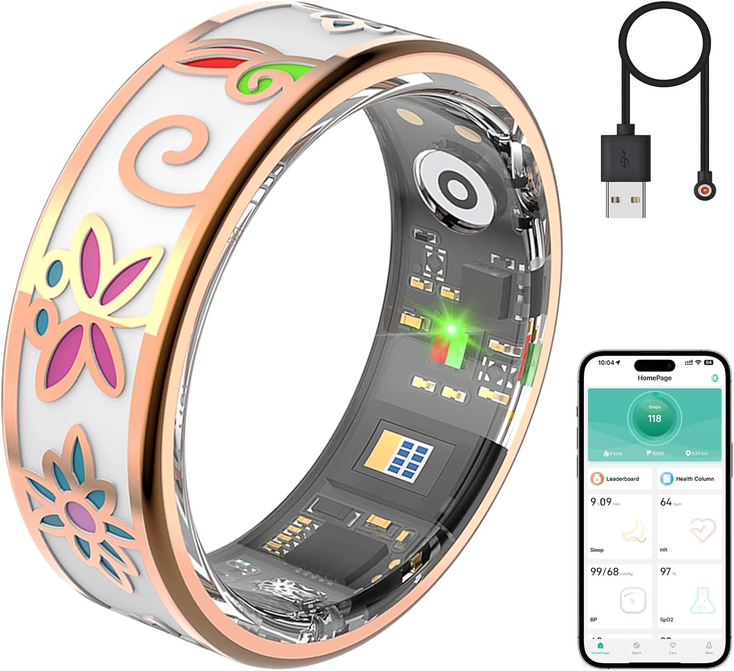 Enamel Craft Smart Ring for Women & Men, No Subscription Fitness Tracker with Heart Rate, Sleep Tracking, SpO2 – IP68 for iOS & Android (Enamel Color, 11#)