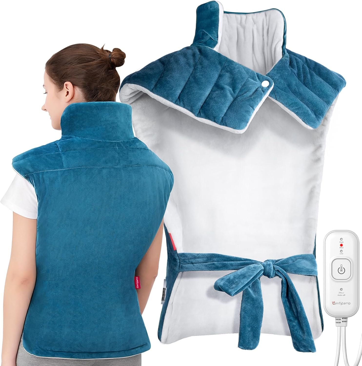 Comfytemp Heating Pad for Back Neck Shoulders, Weighted Electric Heating Pad for Full Back Relaxtion, Extra Large Heat Wrap, Wearable Heated Pad for Women Men Mom Dad Elderly with Auto-Off, 22″x33″