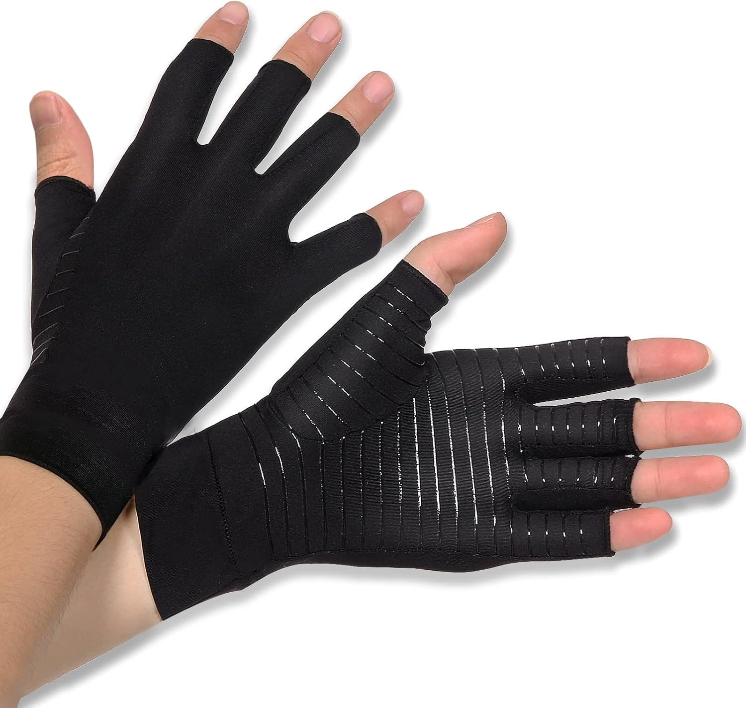 Donfri Copper Infused Compression Arthritis Gloves, Fingerless Carpal Tunnel Pain Relief Gloves For Man Women, Hand Support Wrist Brace for Rheumatoid, Tendonitis, Swelling, Crocheting, Typing (L)