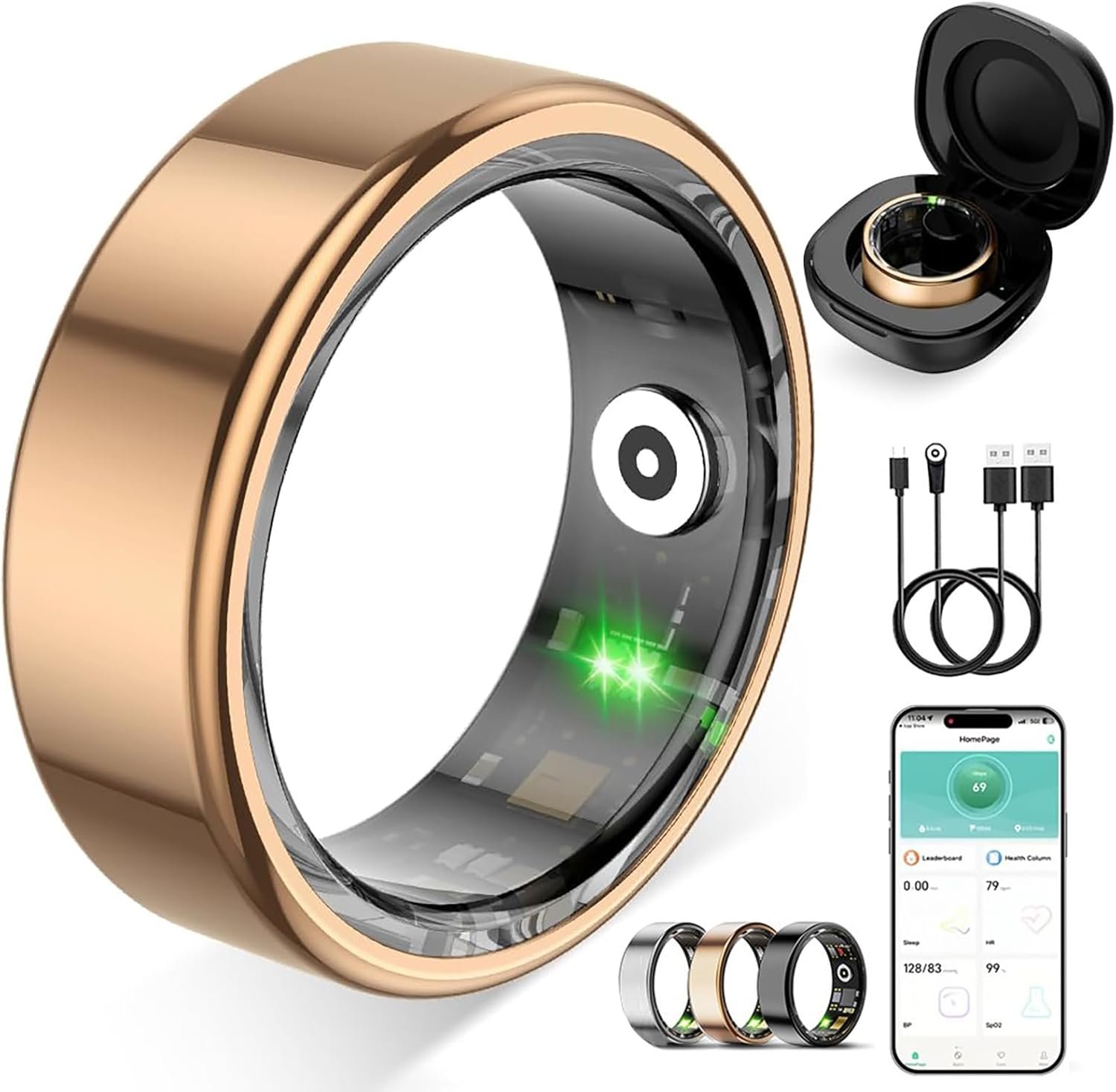 Smart Ring for Women Men,Fitness Tracker Ring with Heart Rate, Sleep Monitoring, Blood Oxygen, Step Counting for iOS and Android, No Subscription Fee, Waterproof(Rose Gold, 9)