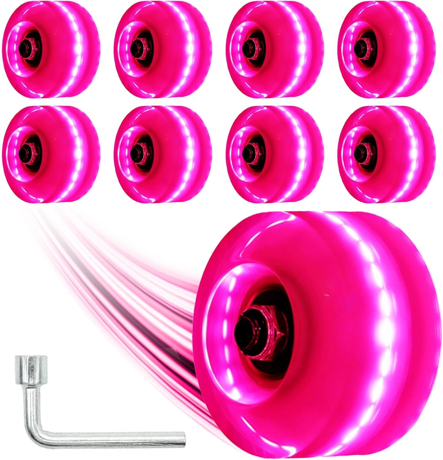 Light Up Roller Skate Wheels 8 Pack, 78A Hardness LED Skateboard Wheels with Premium ABEC-9 Bearings, Illuminating Roller Skate Accessories for Outdoor Indoor Quad Skates