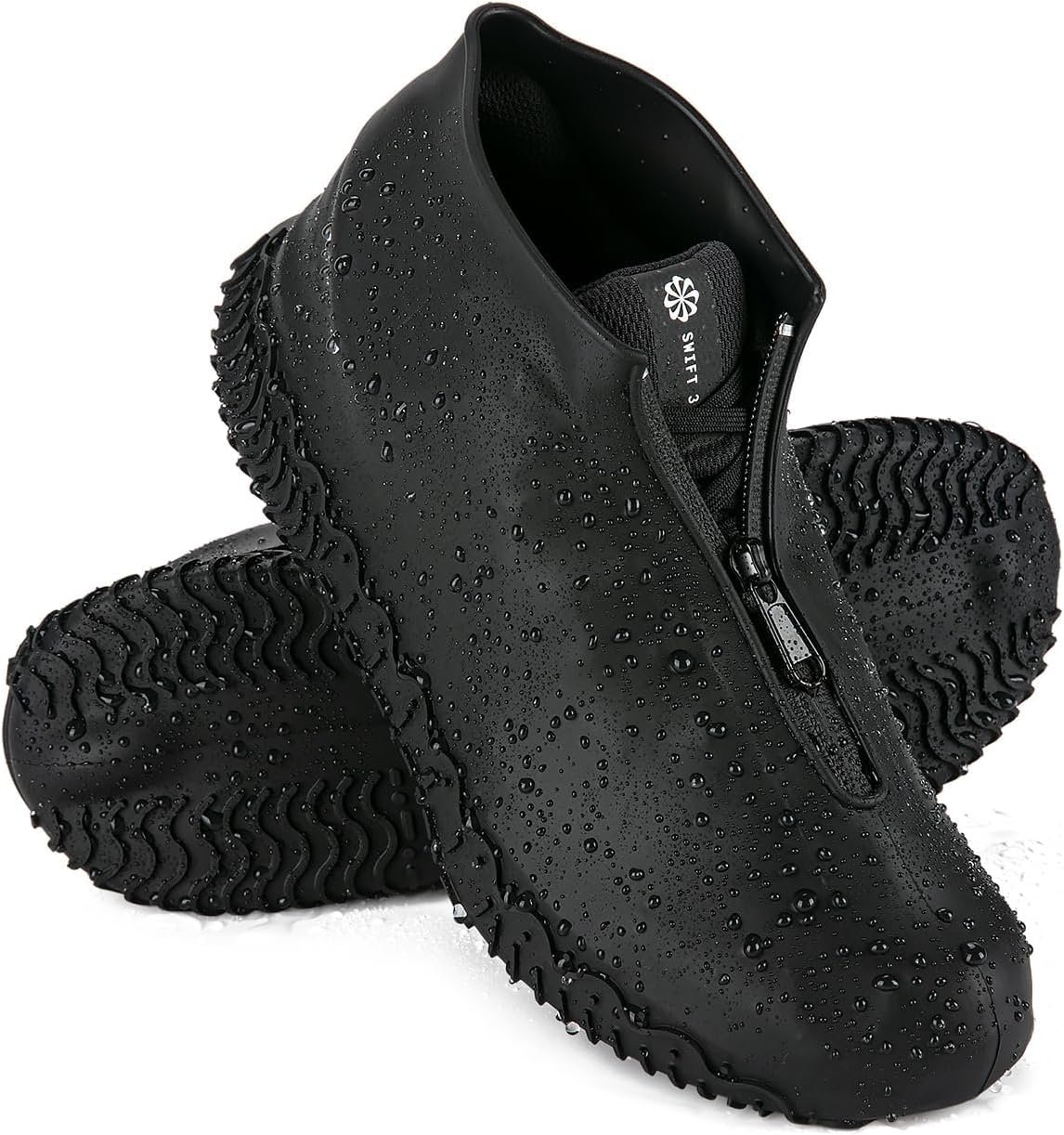 Zbyoujer Waterproof Rain Shoe Covers, Silicone Overshoes with Zipper Non-slip Galoshes for Men and Women