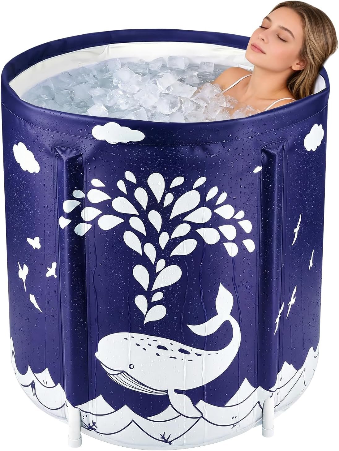 STARBRILLIANT Portable Foldable Bathtub, Collapsible Adult Bath Tub for Hot SPA and Ice Bath, Space-Saving Storage, Durable PVC Material (Whale, 27inch)
