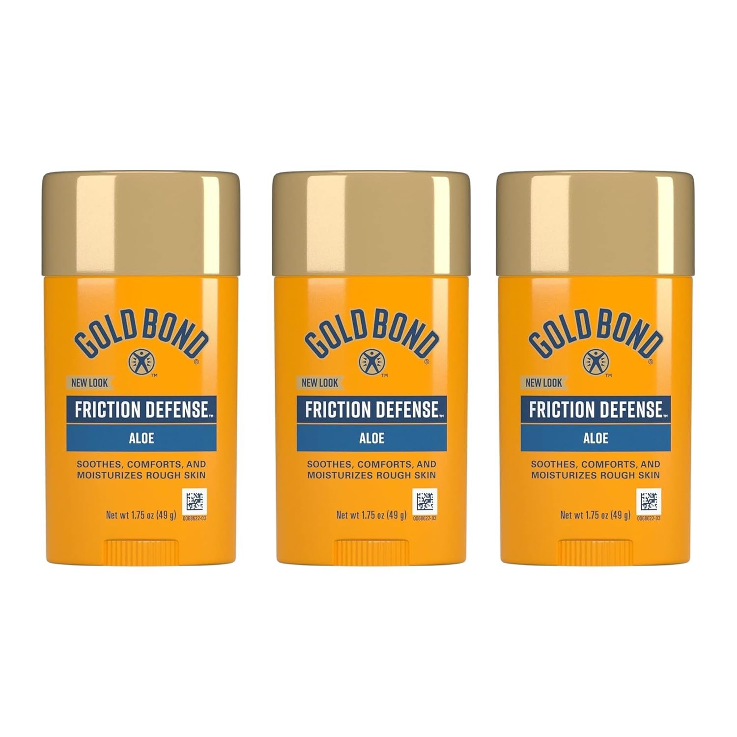 Gold Bond Friction Defense Stick, Anti Chafing Stick, 1.75 oz., With Aloe to Soothe, Comfort & Moisturize Rough Skin, 3 Pack